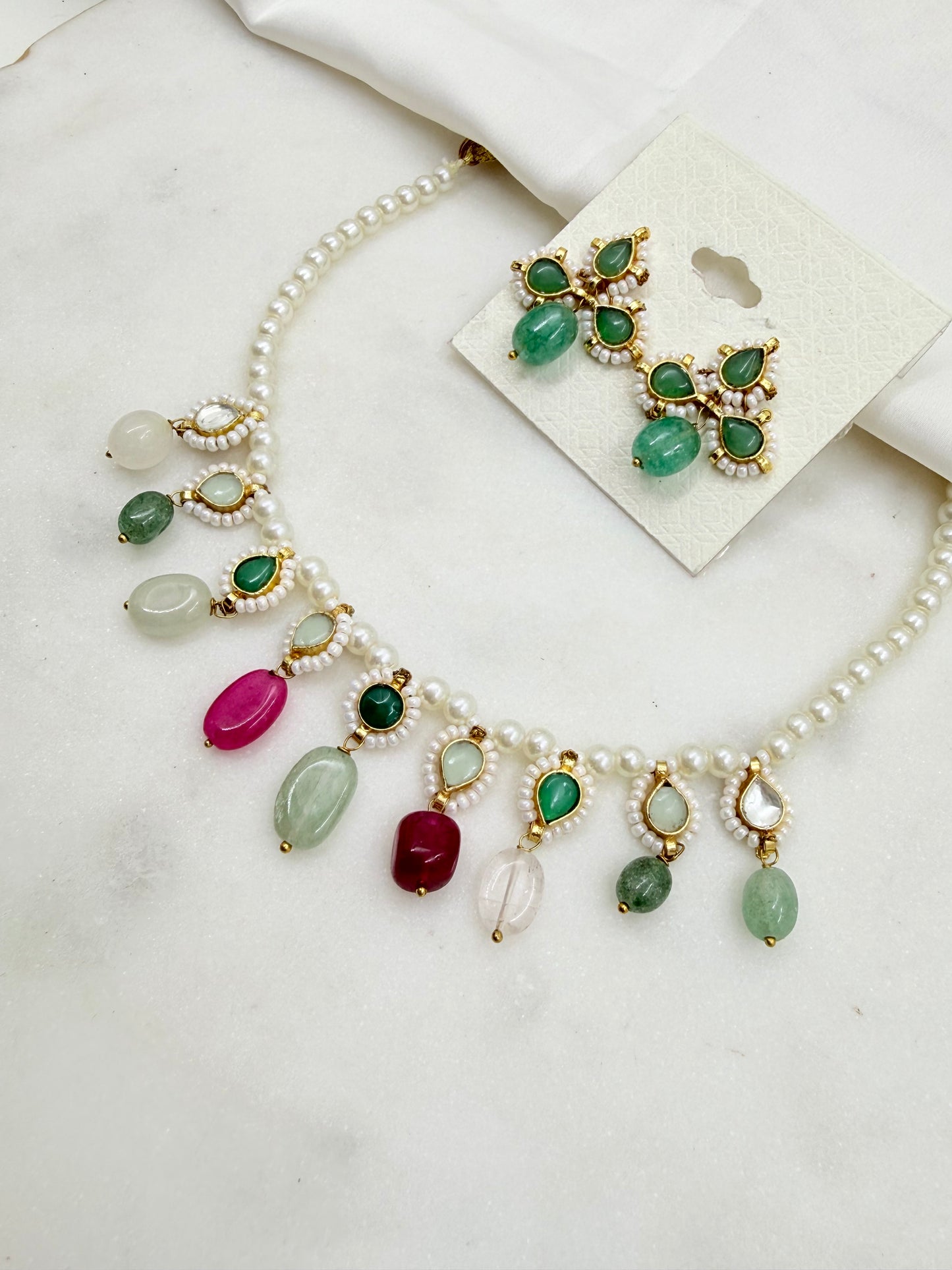 MULTI COLOUR PACHI KUNDAN NECKLACE SET