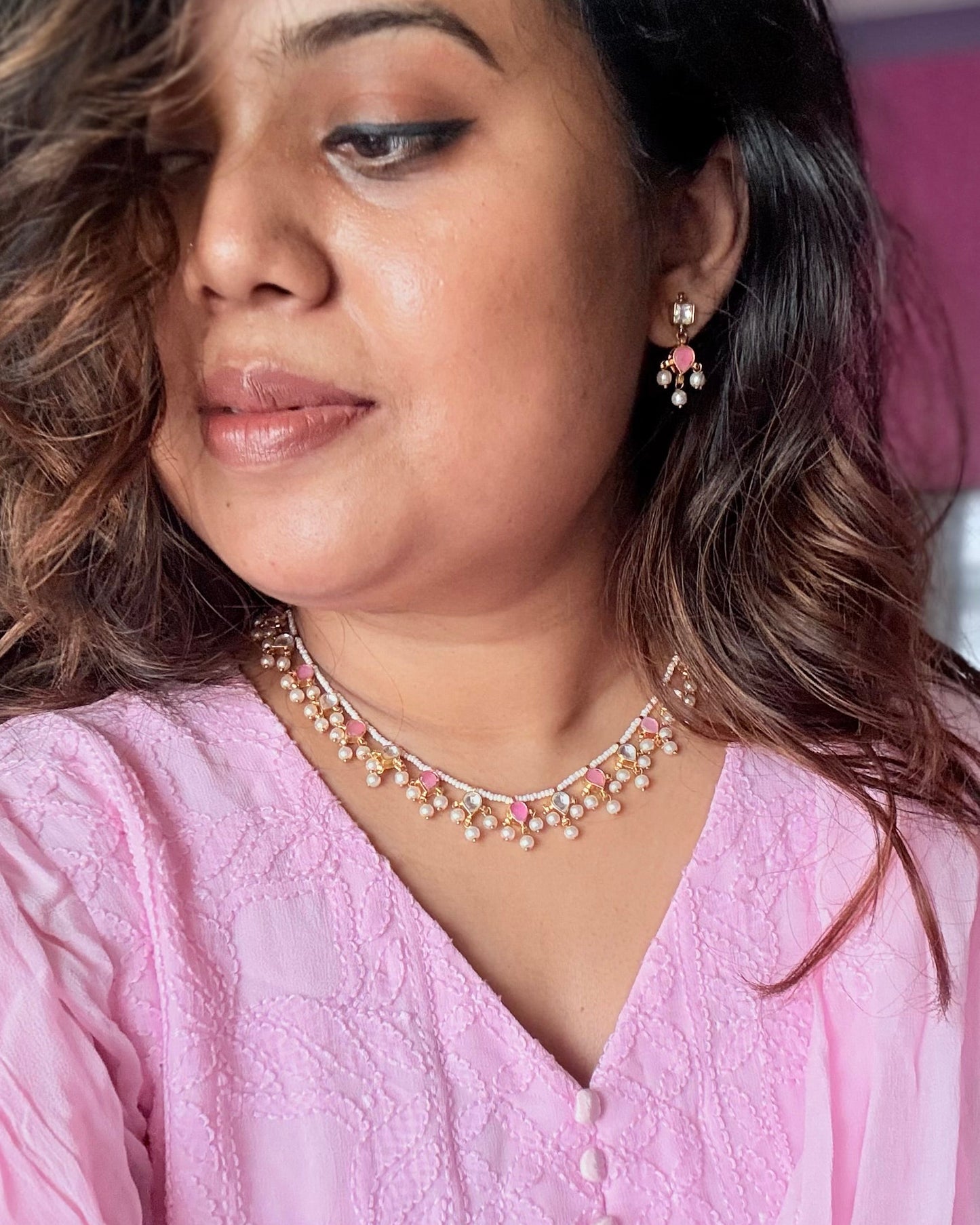 PINK PACHI KUNDAN NECKLACE SET