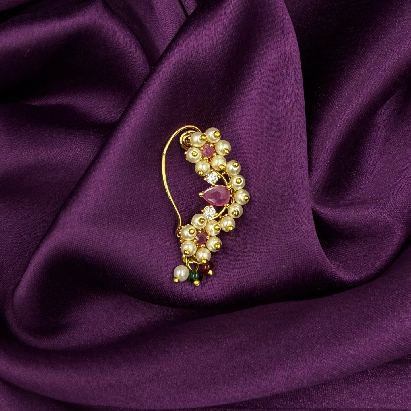 maharashtrian nath - kundan and pearls - pink stones - wedding and festive wear