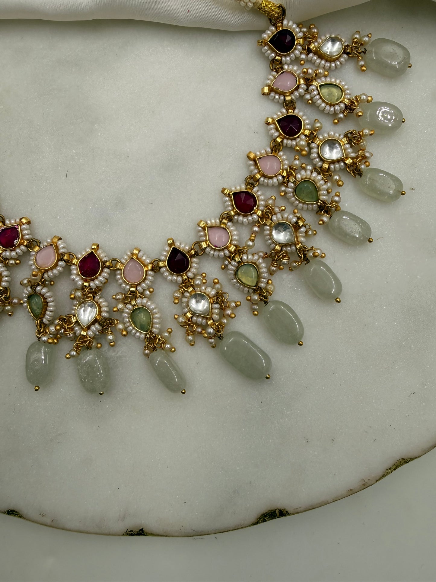 MULTI COLOUR PACHI KUNDAN NECKLACE SET