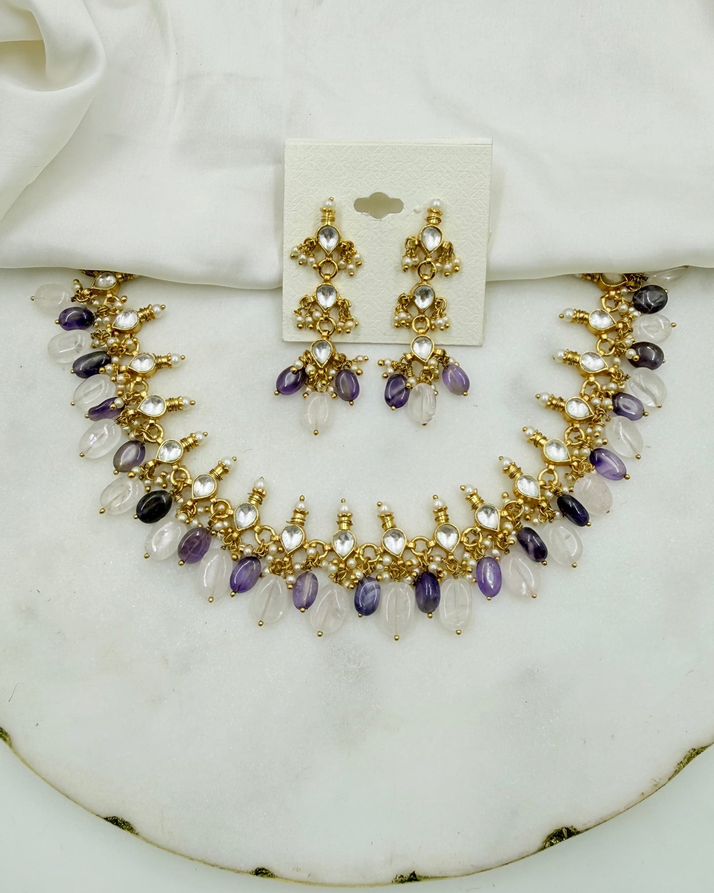 PACHI KUNDAN NECKLACE SET IN PURPLE STONES