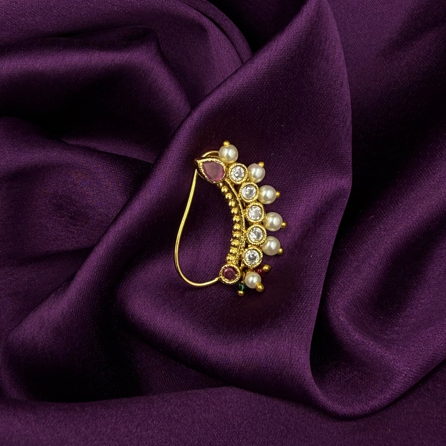 maharashtrian nath - karvari nath - kundan and pearls - pink stones - wedding and festive wear