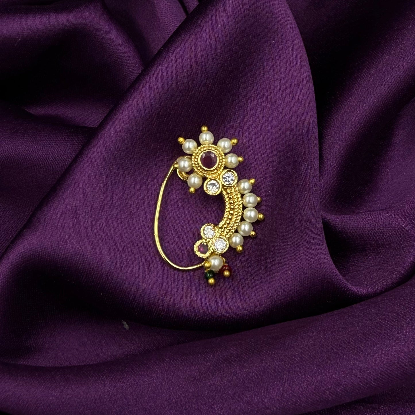 maharashtrian nath - Karvari nath - kundan and pearls - pink stones - wedding and festive wear