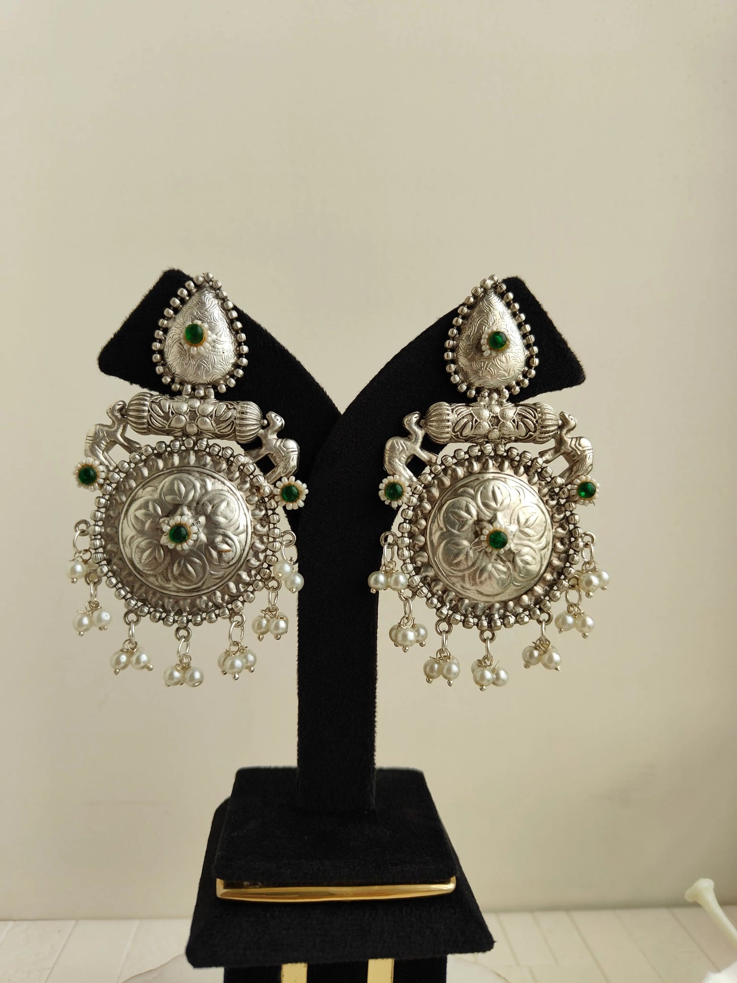 Green Bela Oxidized Earrings - The Ornate Gleam Jewellery