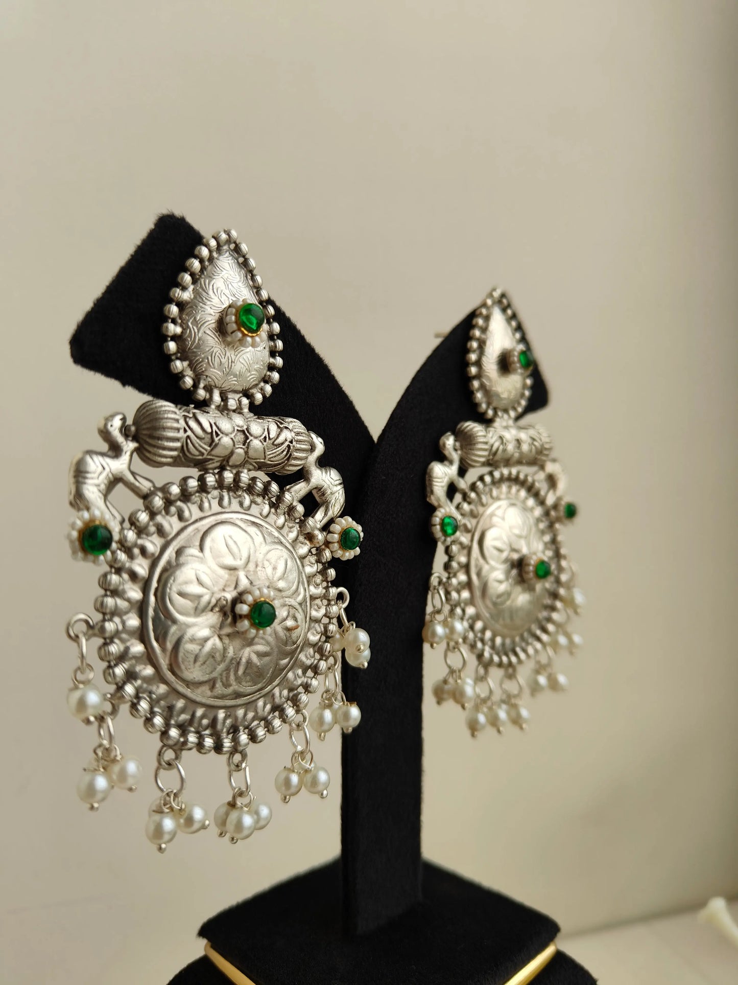 Green Bela Oxidized Earrings - The Ornate Gleam Jewellery