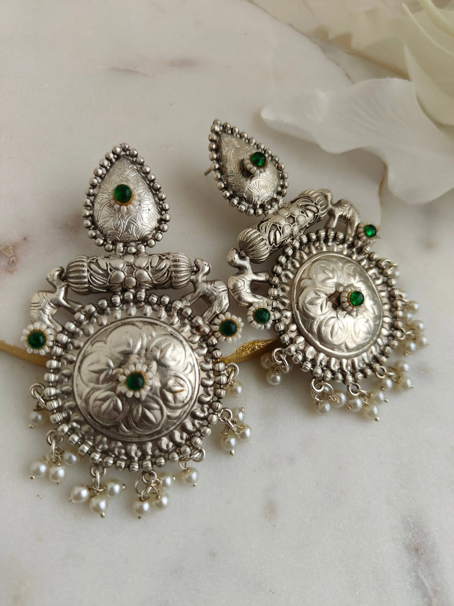 Green Bela Oxidized Earrings - The Ornate Gleam Jewellery