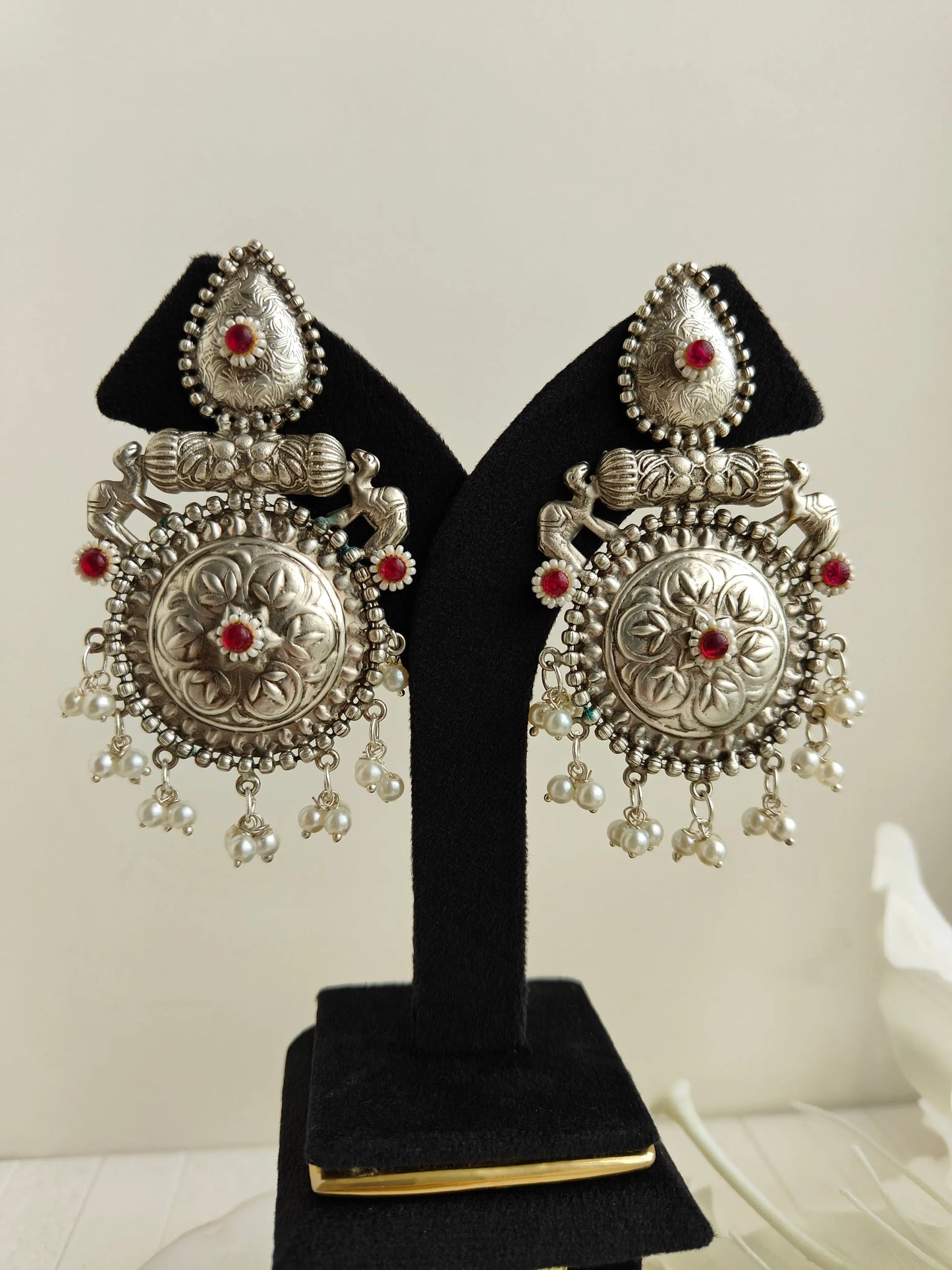 Pink Oxidized Bela Earrings - The Ornate Gleam Jewellery