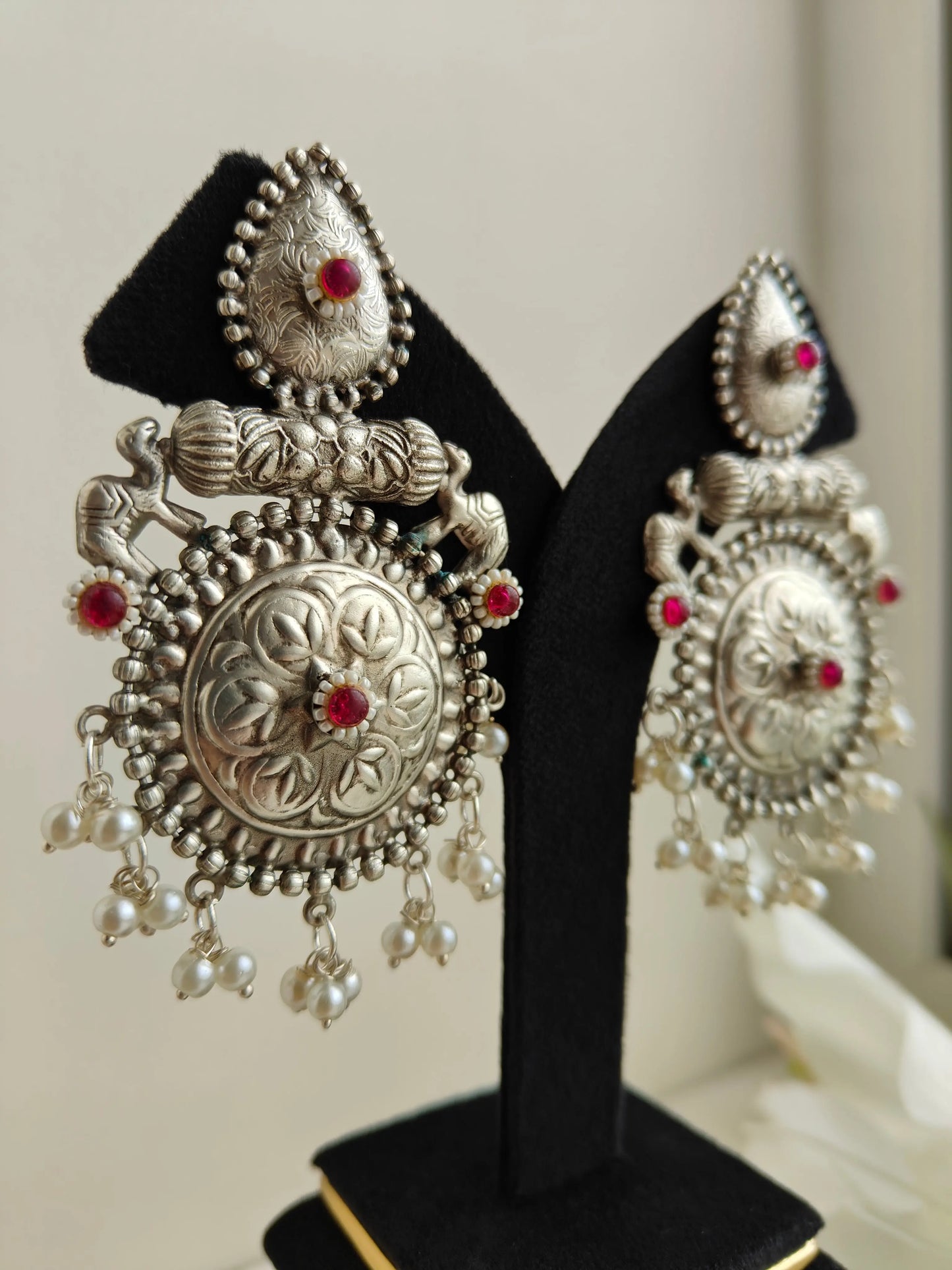 Pink Oxidized Bela Earrings - The Ornate Gleam Jewellery