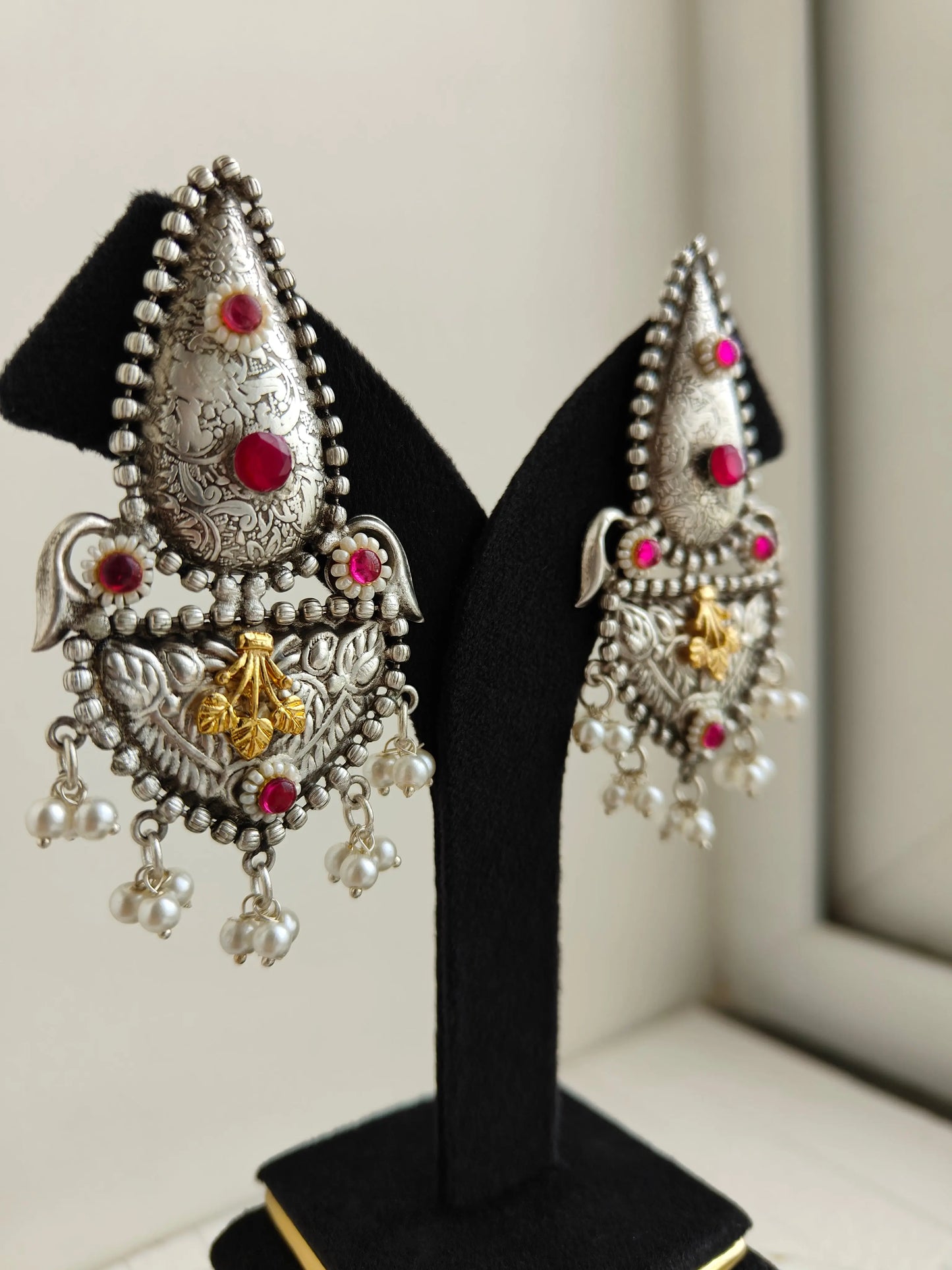 Pink Oxidized Ruhi Earrings - The Ornate Gleam Jewellery