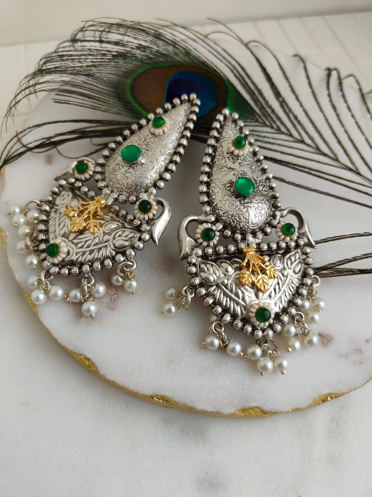 Green Ruhi Oxidized earrings - The Ornate Gleam Jewellery