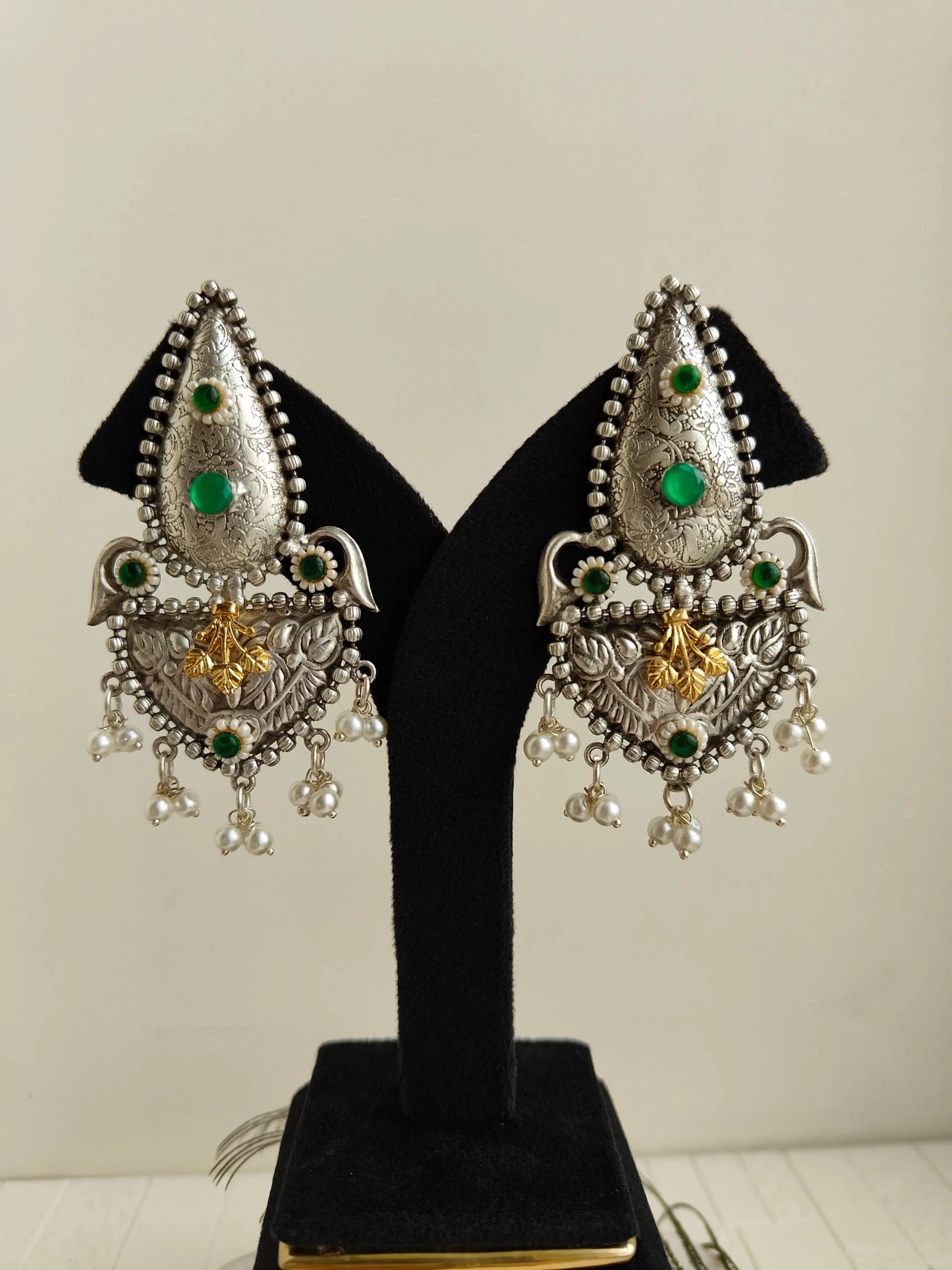 Green Ruhi Oxidized earrings - The Ornate Gleam Jewellery