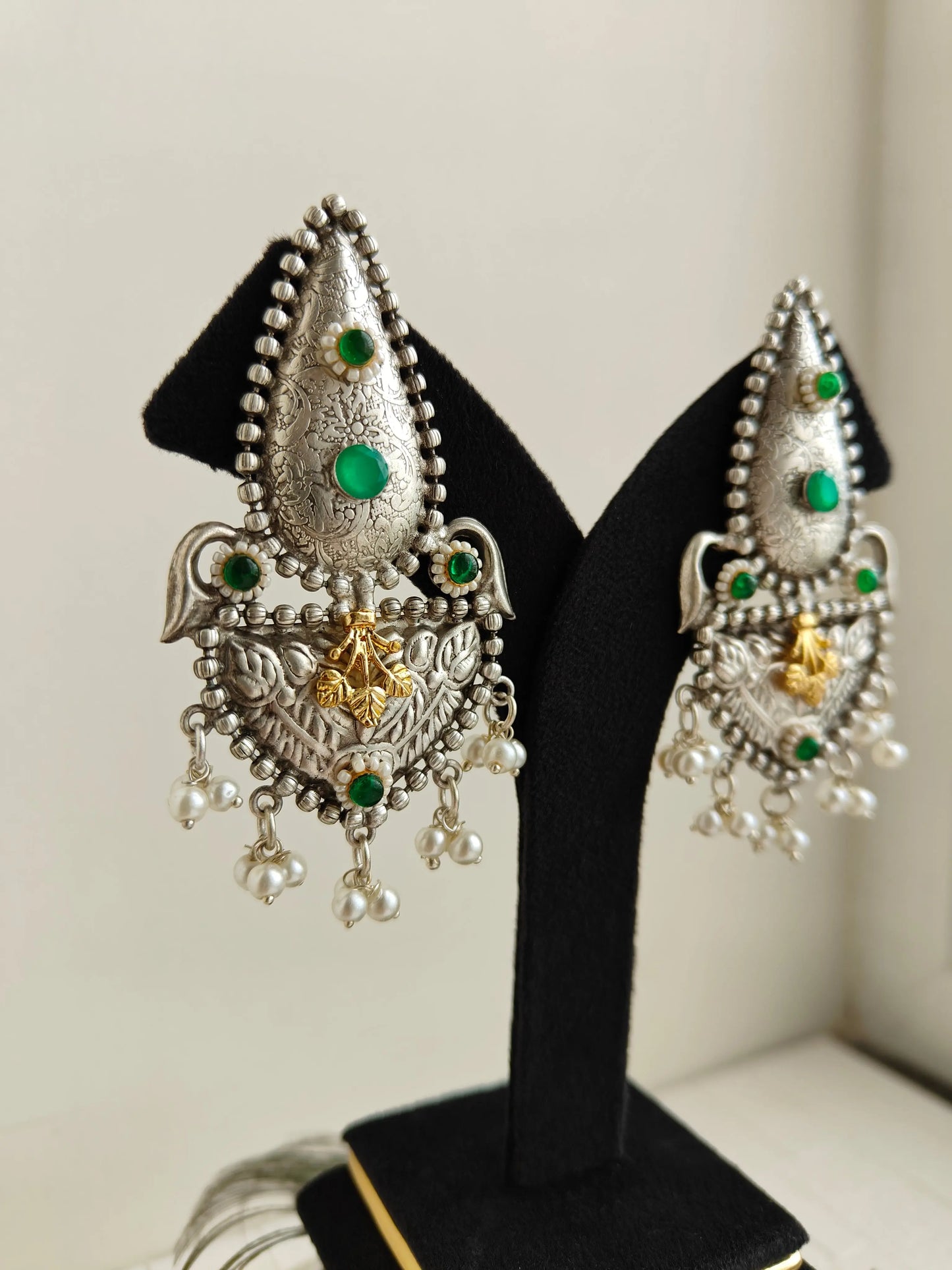 Green Ruhi Oxidized earrings - The Ornate Gleam Jewellery
