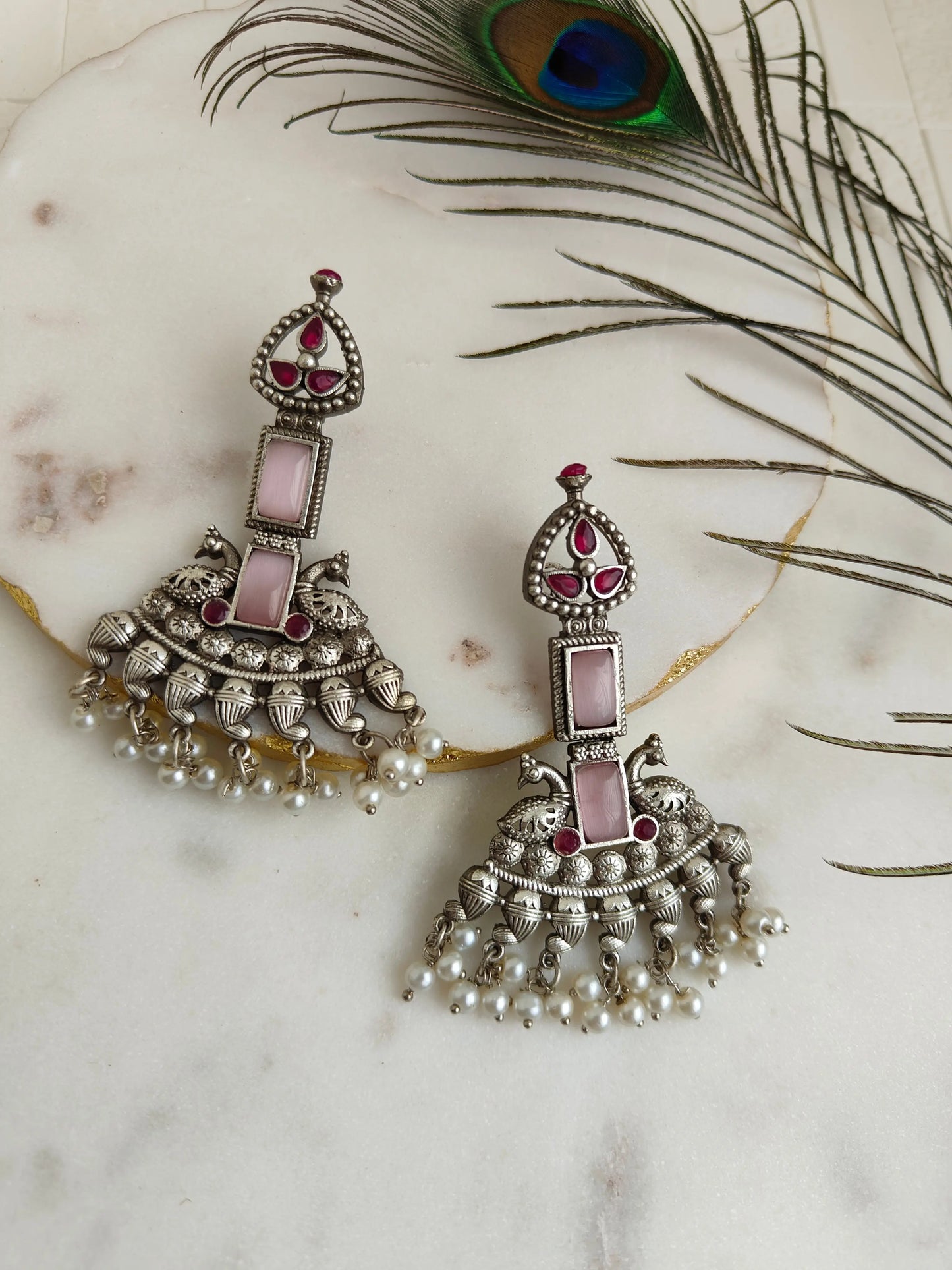 Vibha Pink Oxidized Earrings - The Ornate Gleam Jewellery
