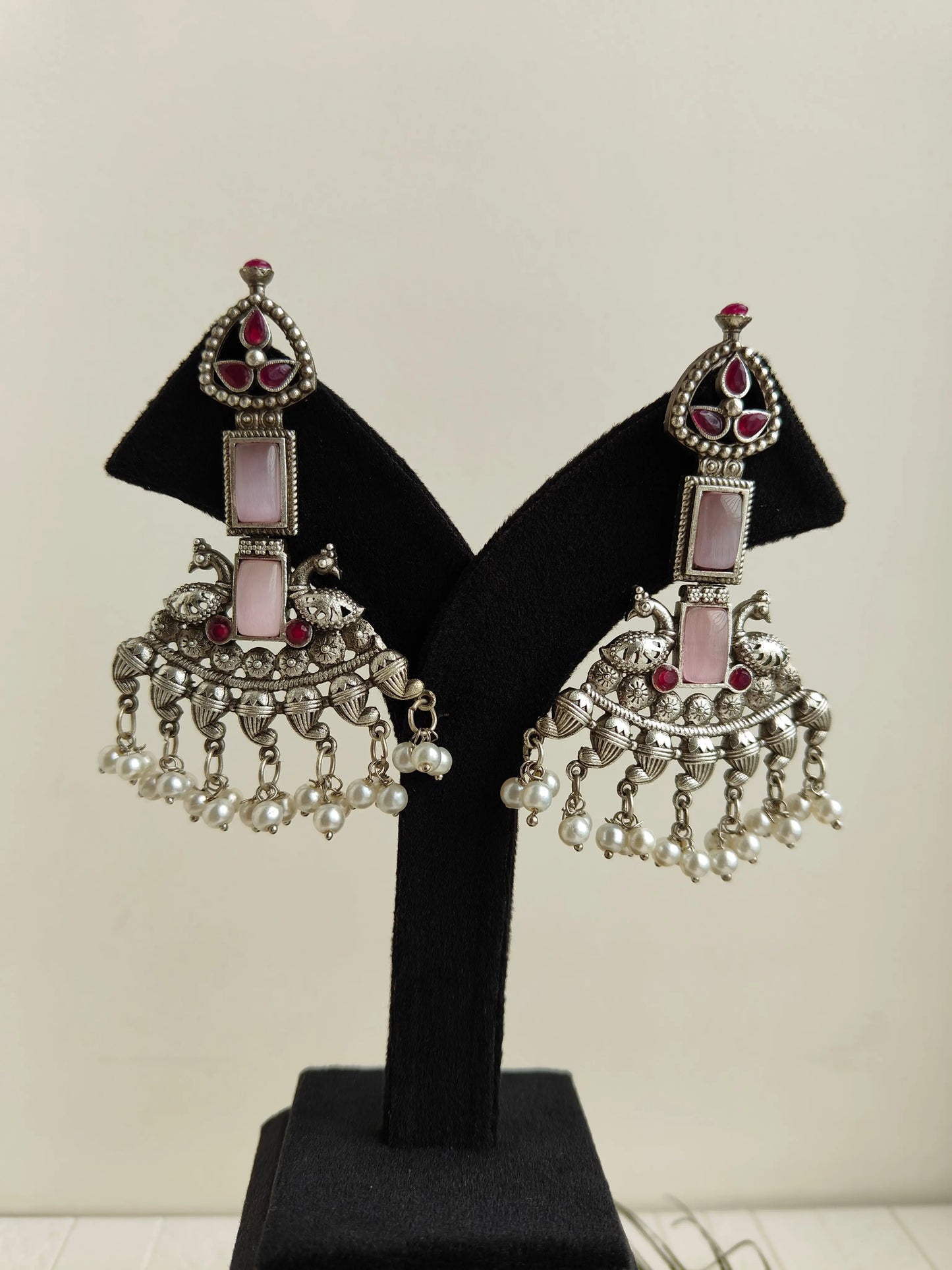 Vibha Pink Oxidized Earrings - The Ornate Gleam Jewellery