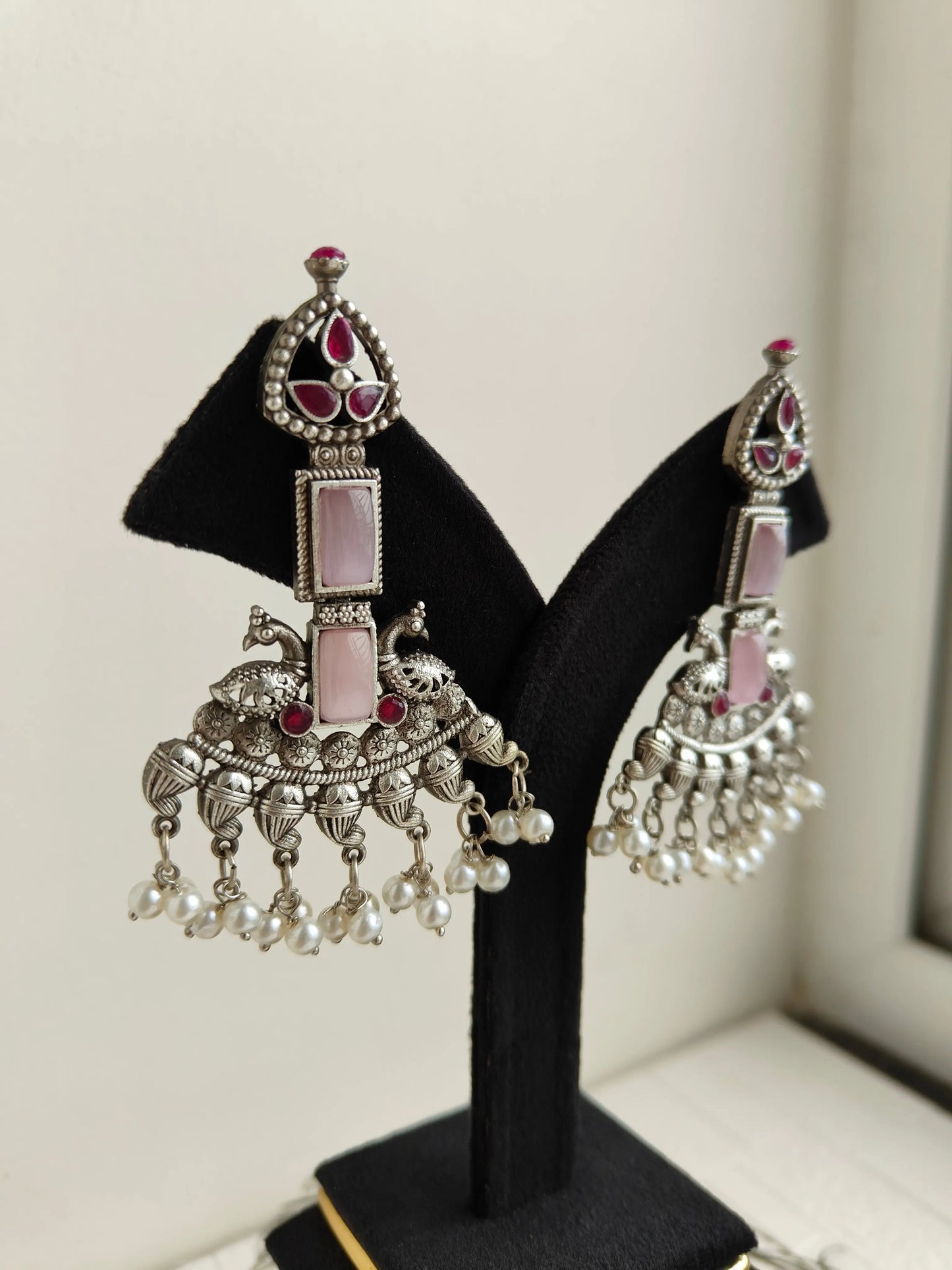 Vibha Pink Oxidized Earrings - The Ornate Gleam Jewellery