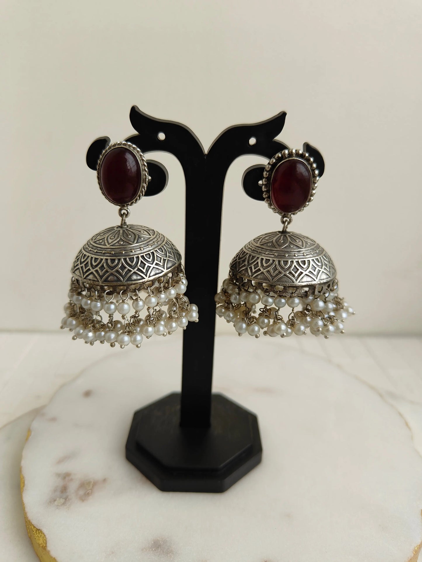 Red Ahi oxidized Jhumki - The Ornate Gleam Jewellery