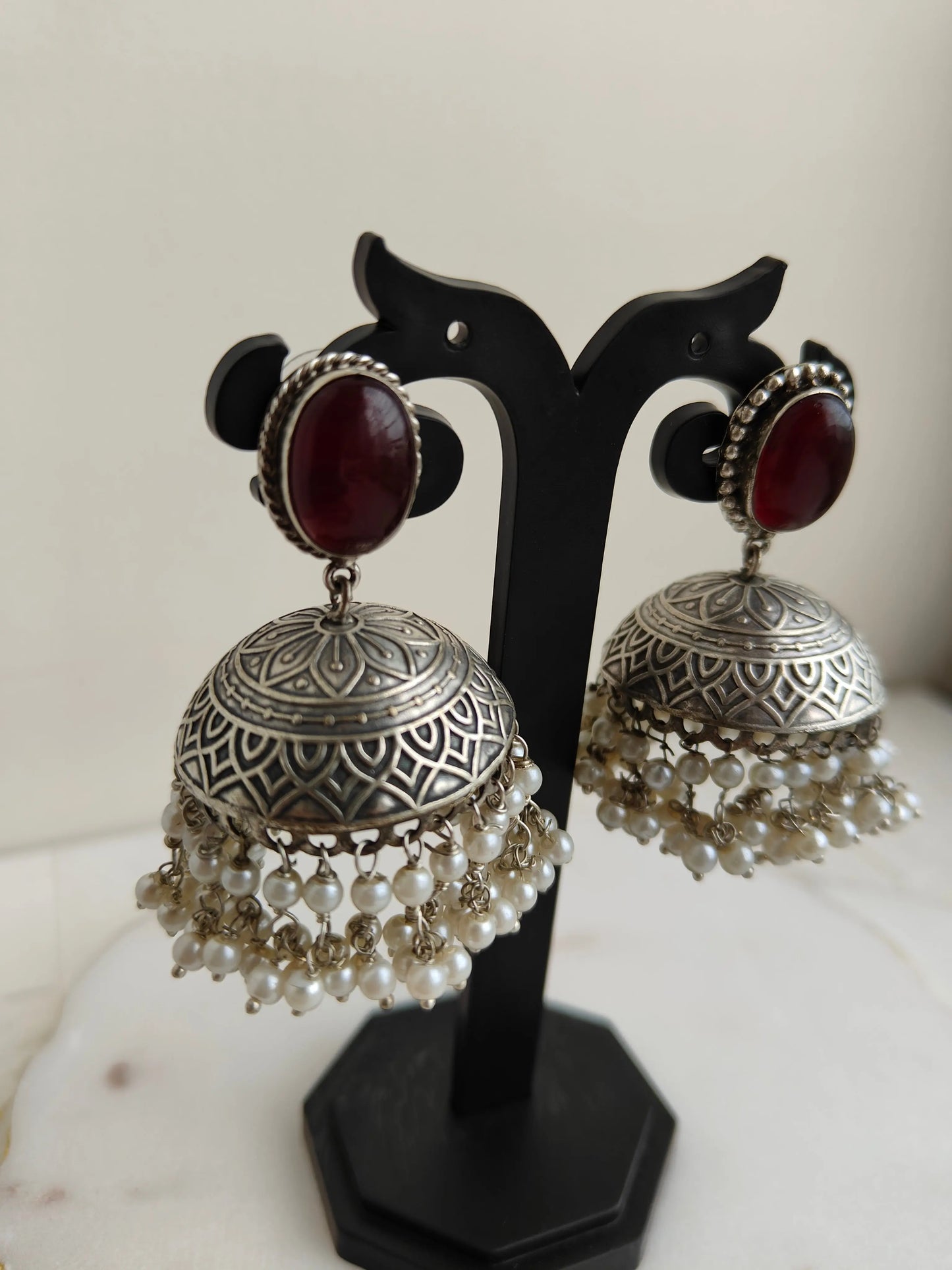 Red Ahi oxidized Jhumki - The Ornate Gleam Jewellery