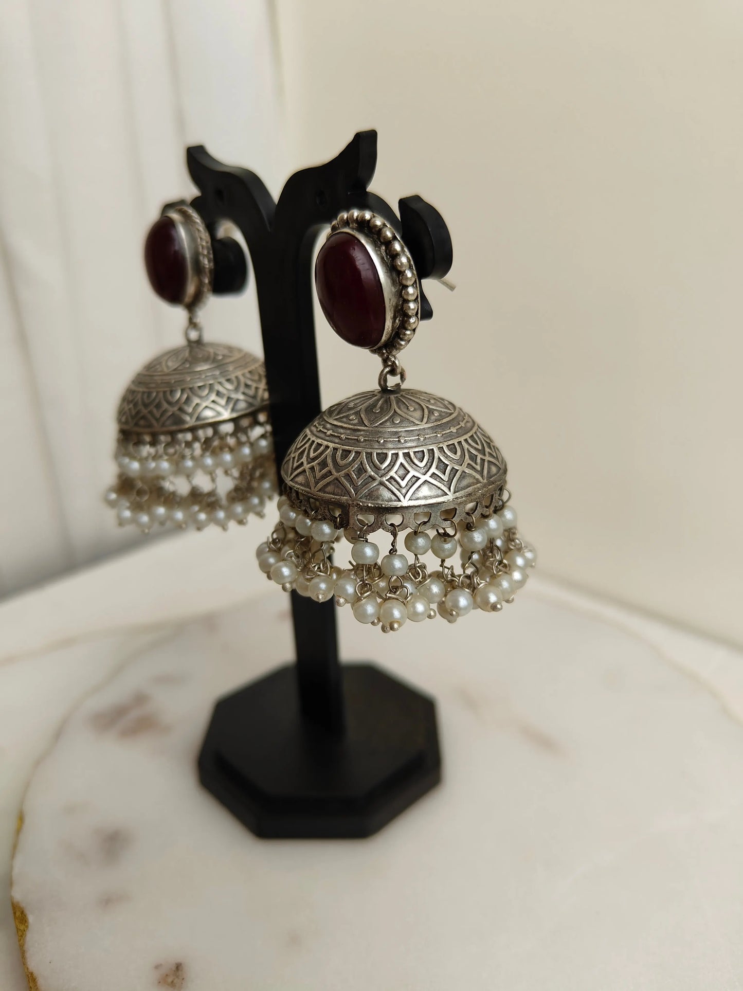 Red Ahi oxidized Jhumki - The Ornate Gleam Jewellery