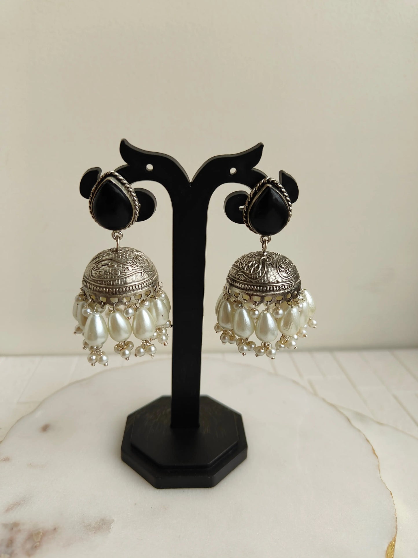 Black Ahi Oxidized Jhumki - The Ornate Gleam Jewellery
