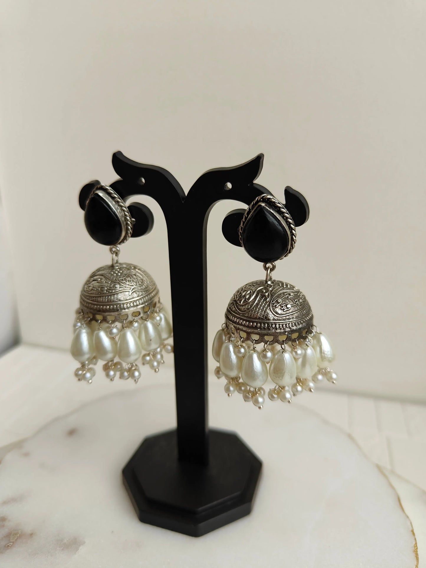 Black Ahi Oxidized Jhumki - The Ornate Gleam Jewellery