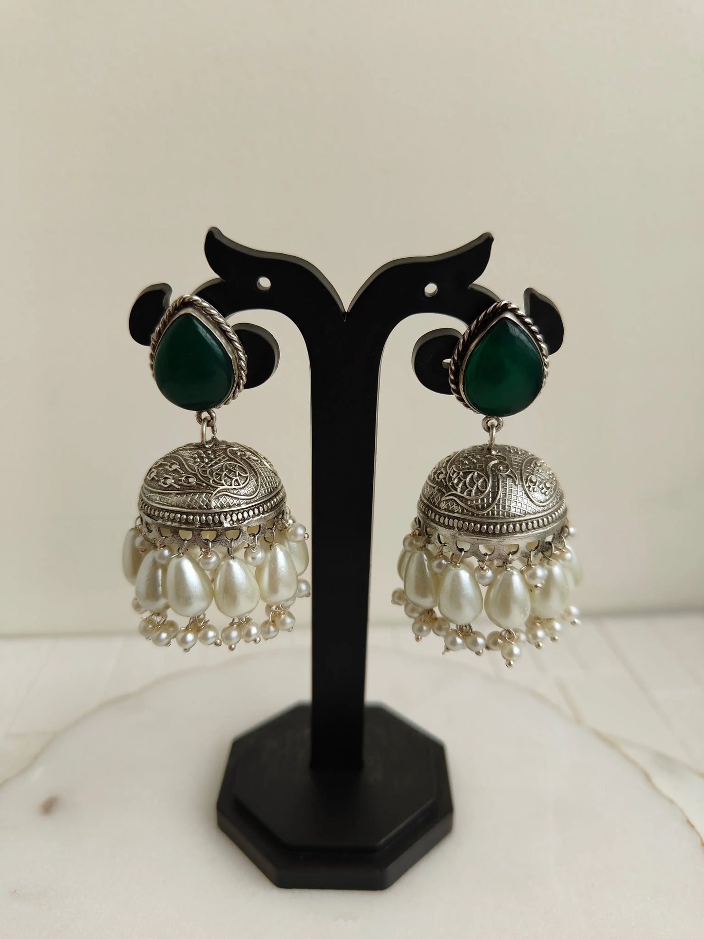 Green Ahi oxidized Jhumki - The Ornate Gleam Jewellery