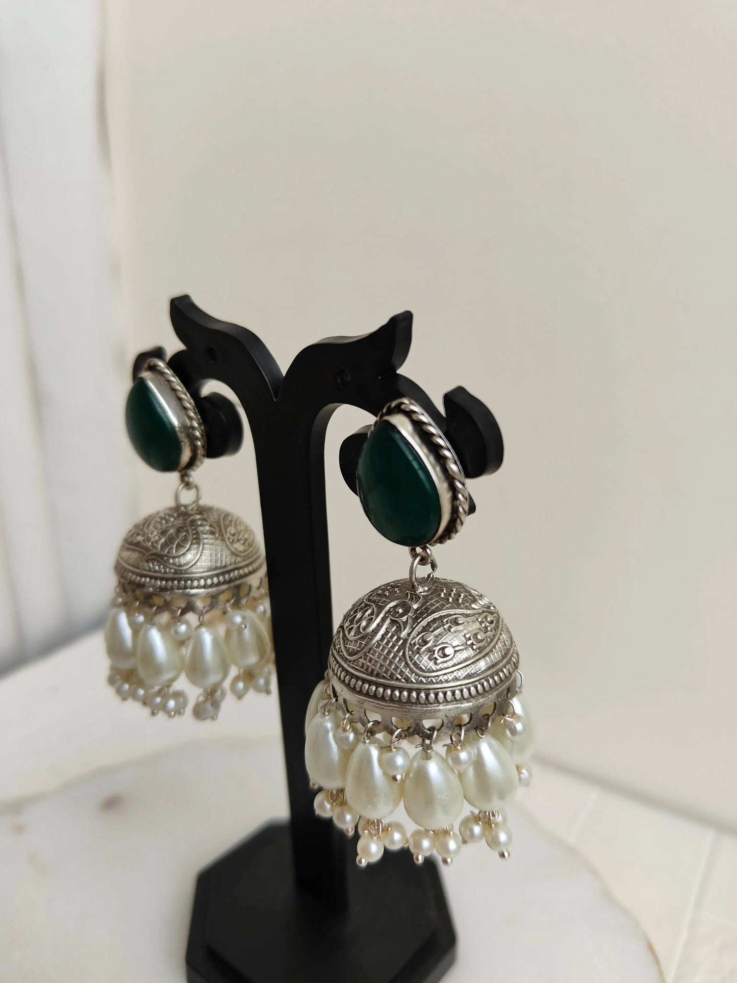Green Ahi oxidized Jhumki - The Ornate Gleam Jewellery