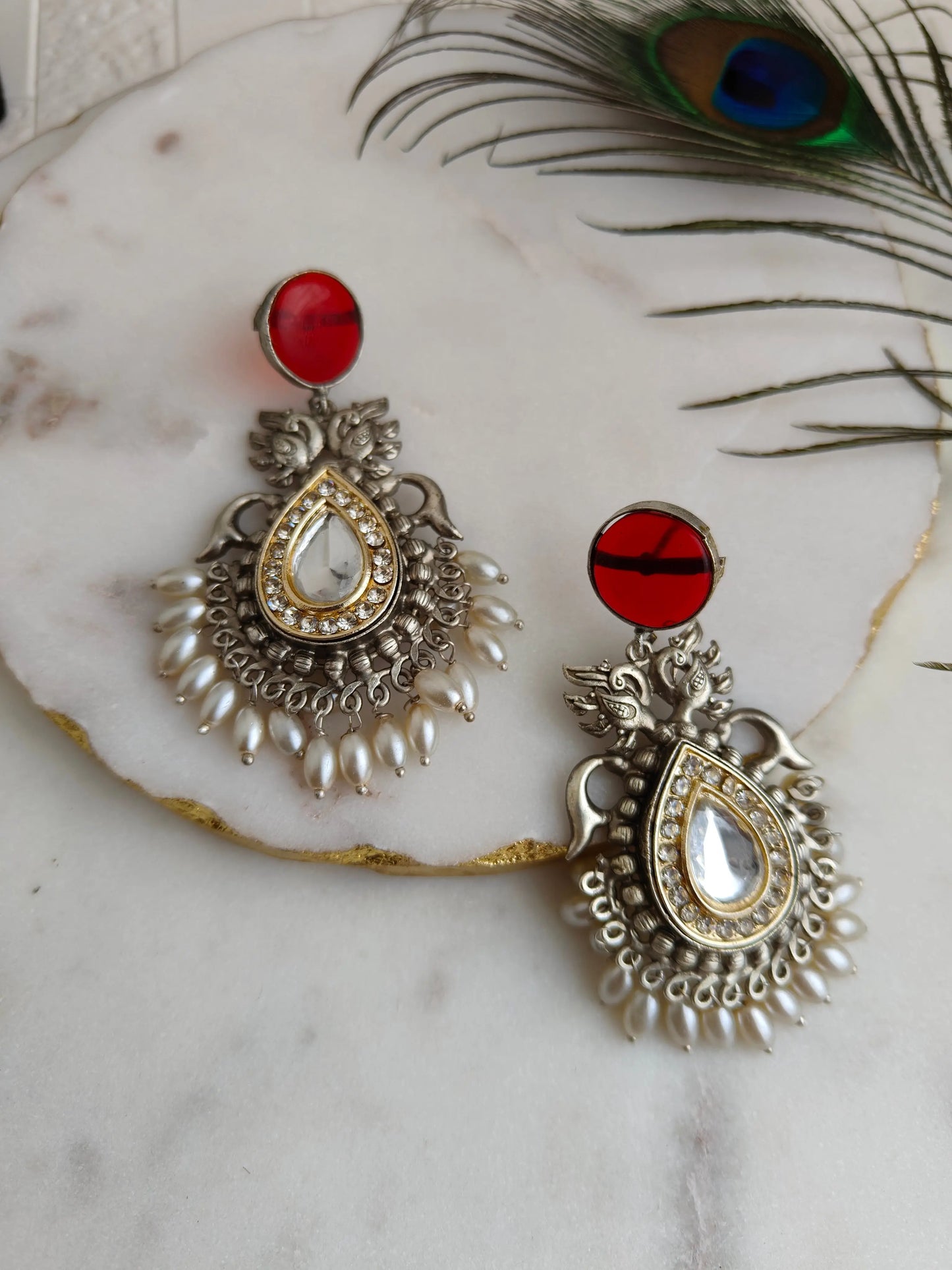 Red Sitara oxidized earrings - The Ornate Gleam Jewellery