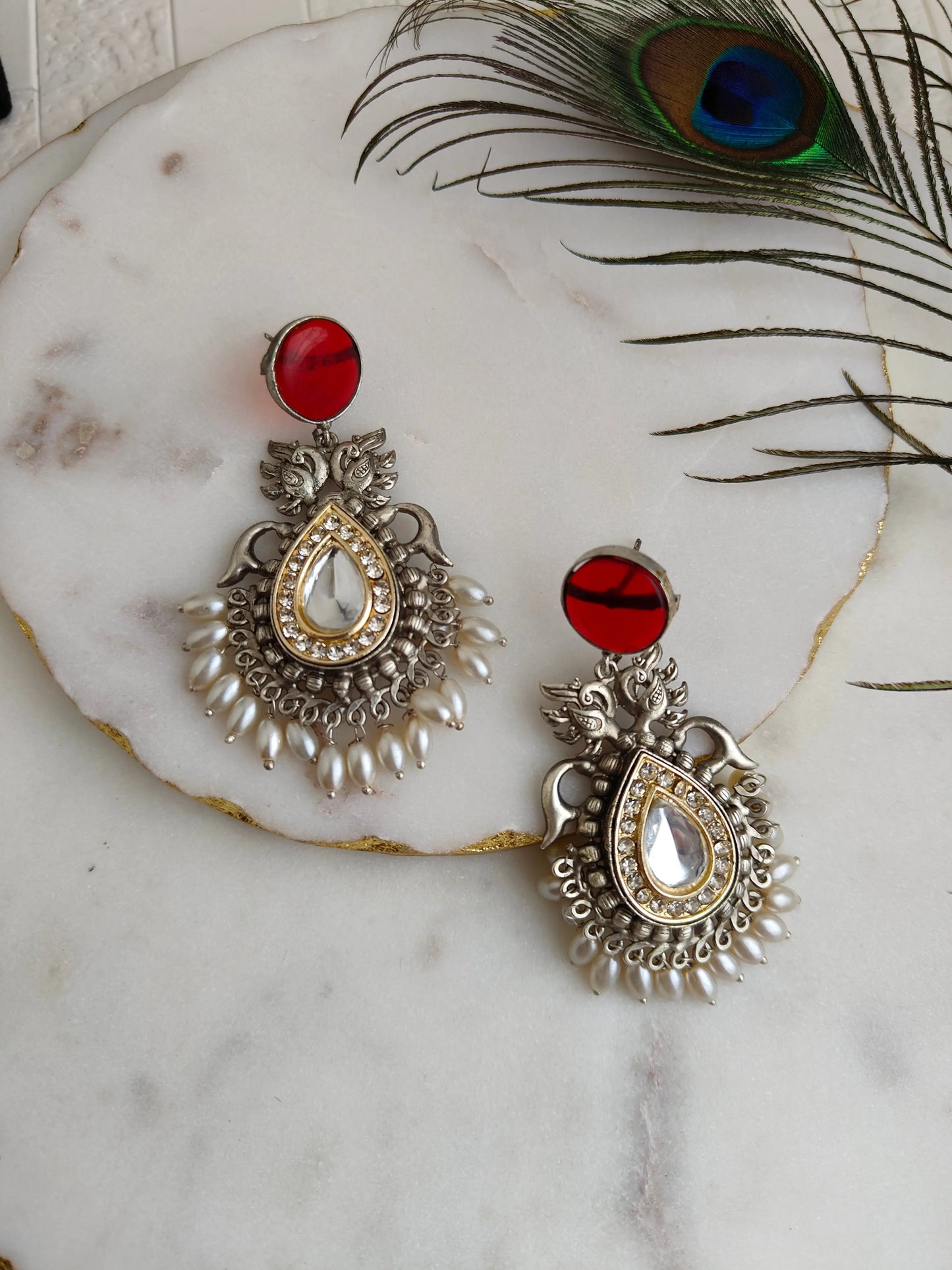 Red Sitara oxidized earrings - The Ornate Gleam Jewellery