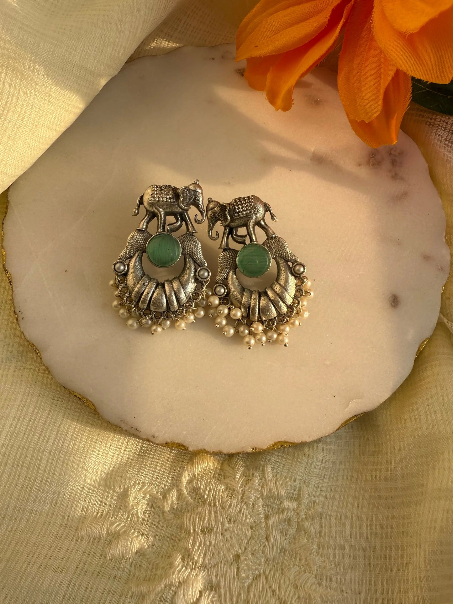 MINT GREEN Jiva OXIDIZED EARRINGS - The Ornate Gleam Jewellery