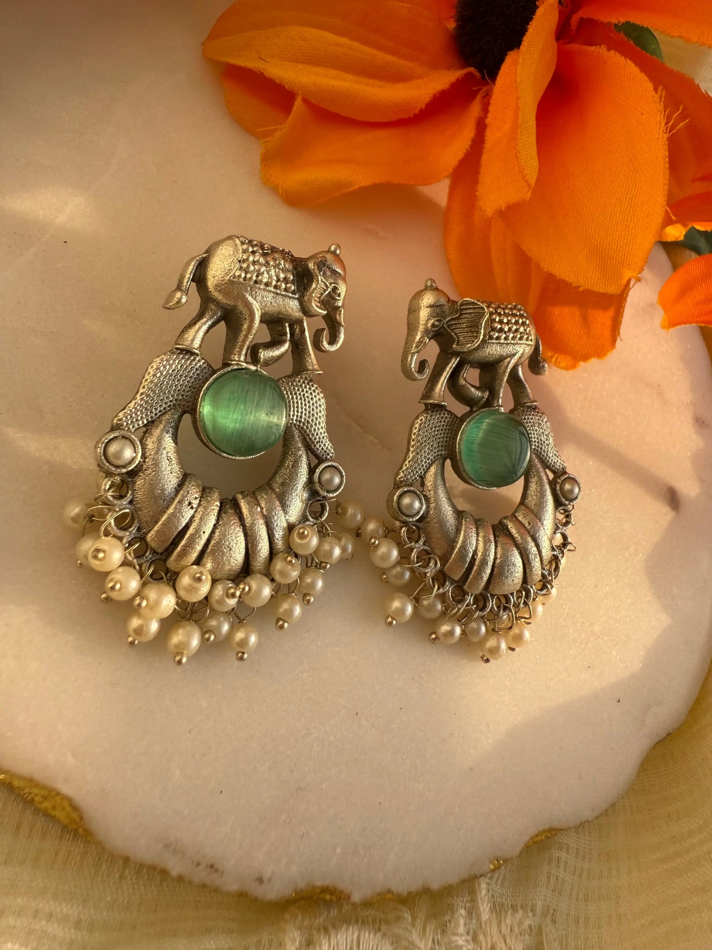 MINT GREEN Jiva OXIDIZED EARRINGS - The Ornate Gleam Jewellery