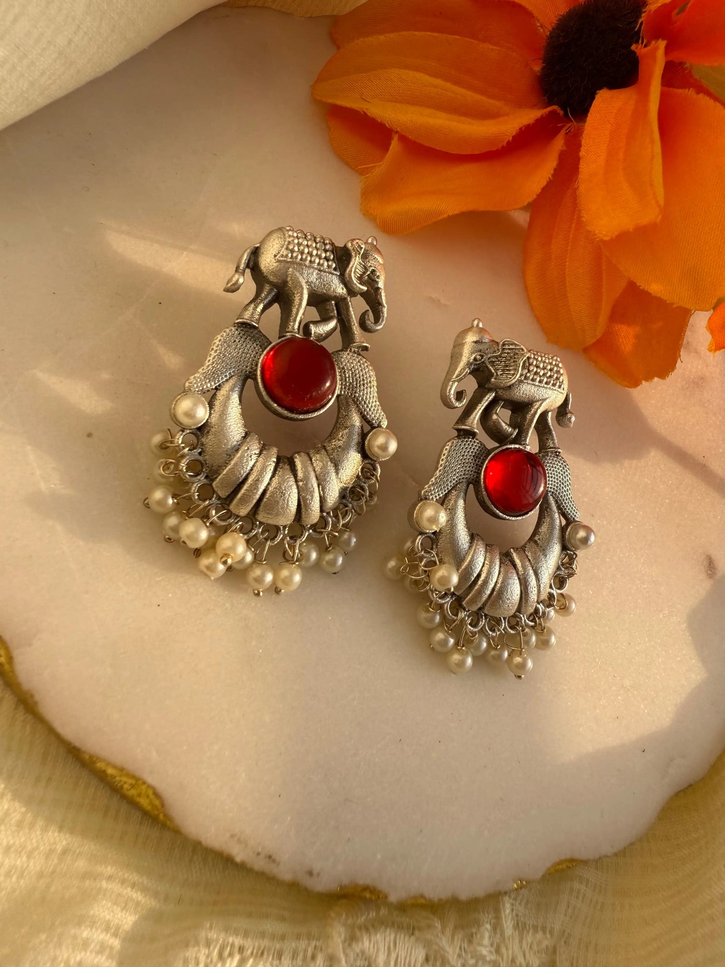 RED Jiva OXIDIZED EARRINGS - The Ornate Gleam Jewellery