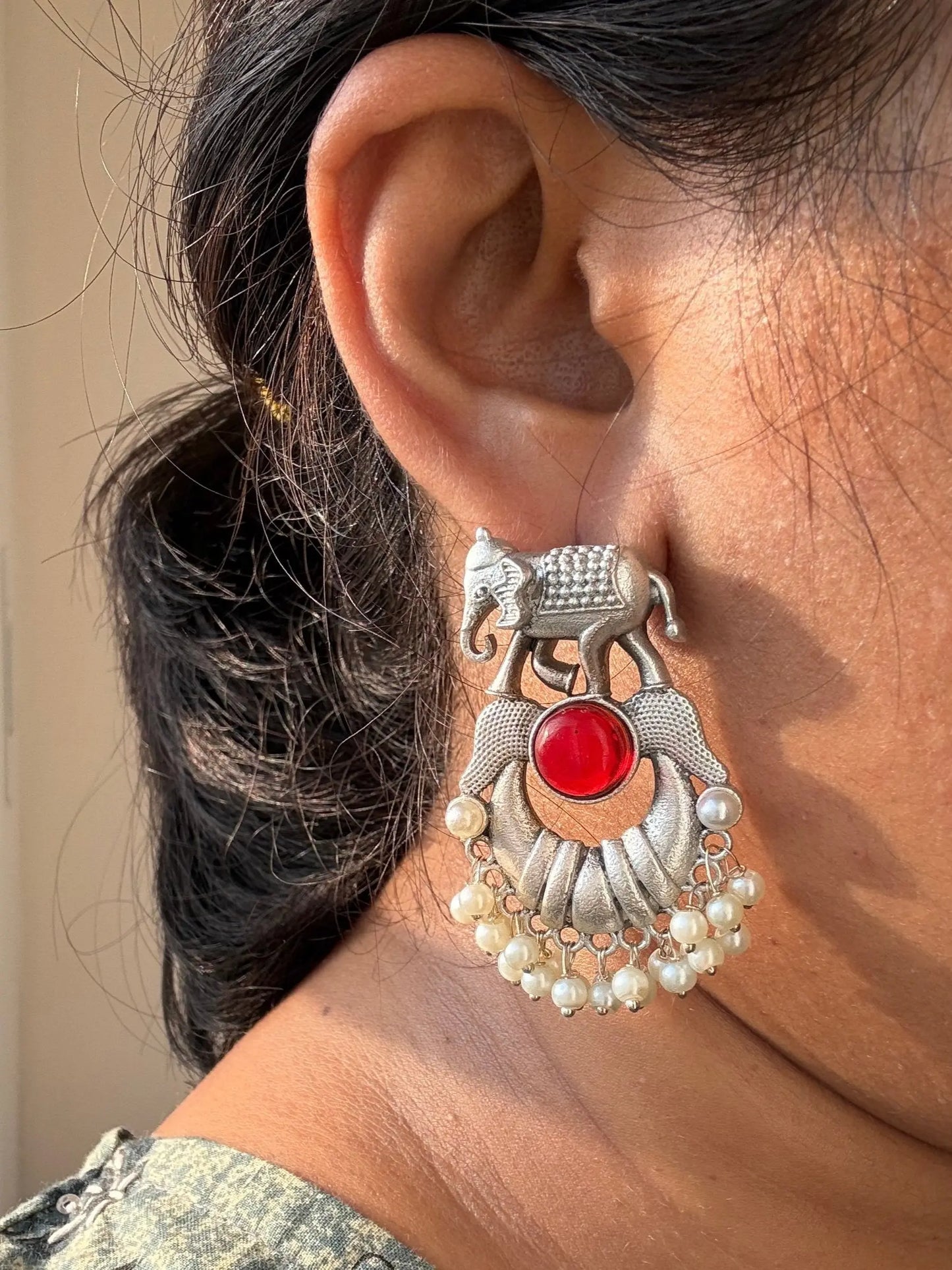 RED Jiva OXIDIZED EARRINGS - The Ornate Gleam Jewellery