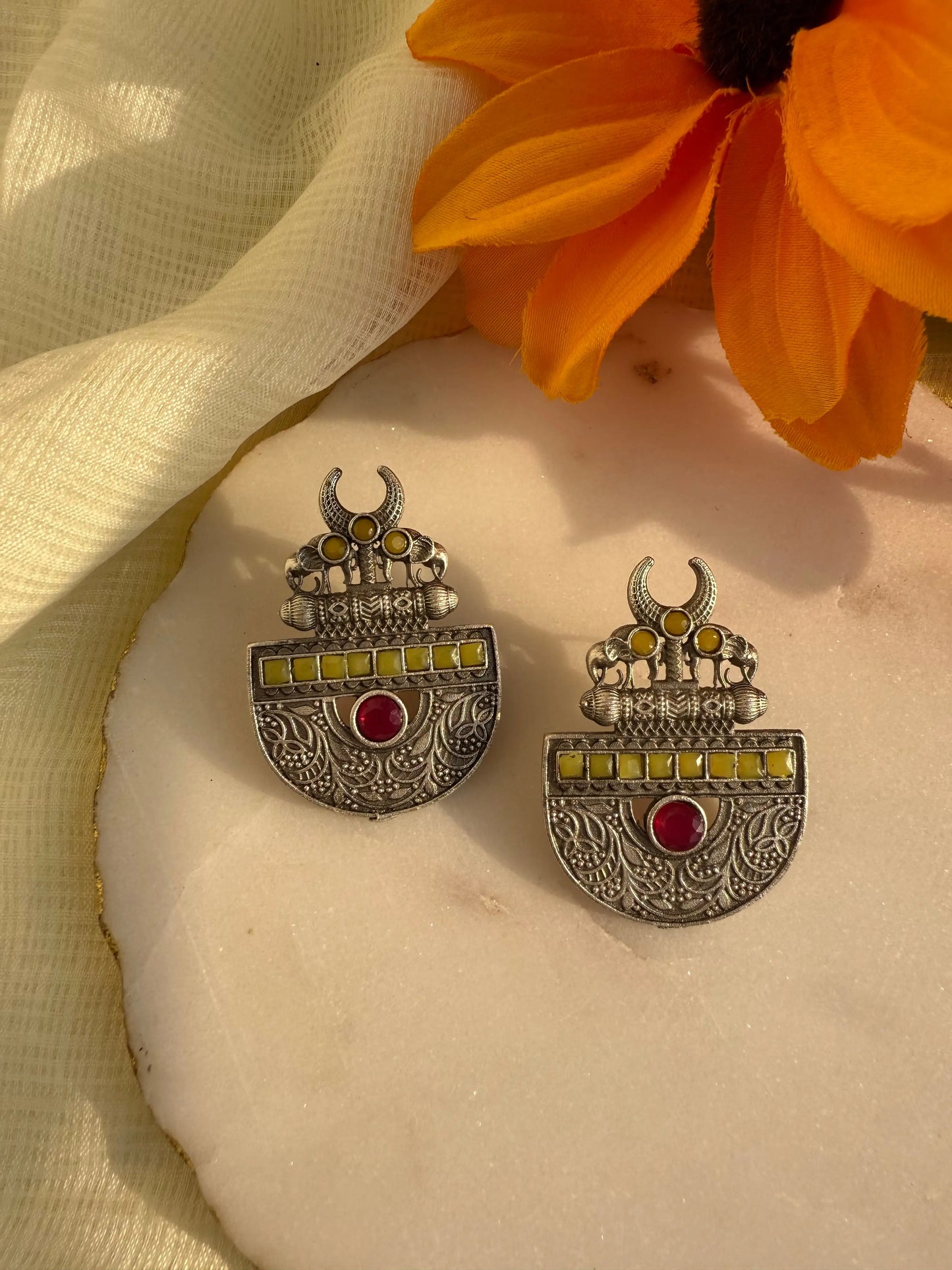 Pink and Yellow Chandra Earrings - The Ornate Gleam Jewellery