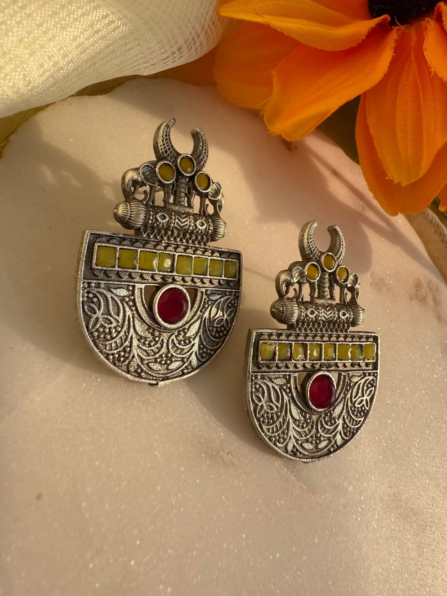 Pink and Yellow Chandra Earrings - The Ornate Gleam Jewellery