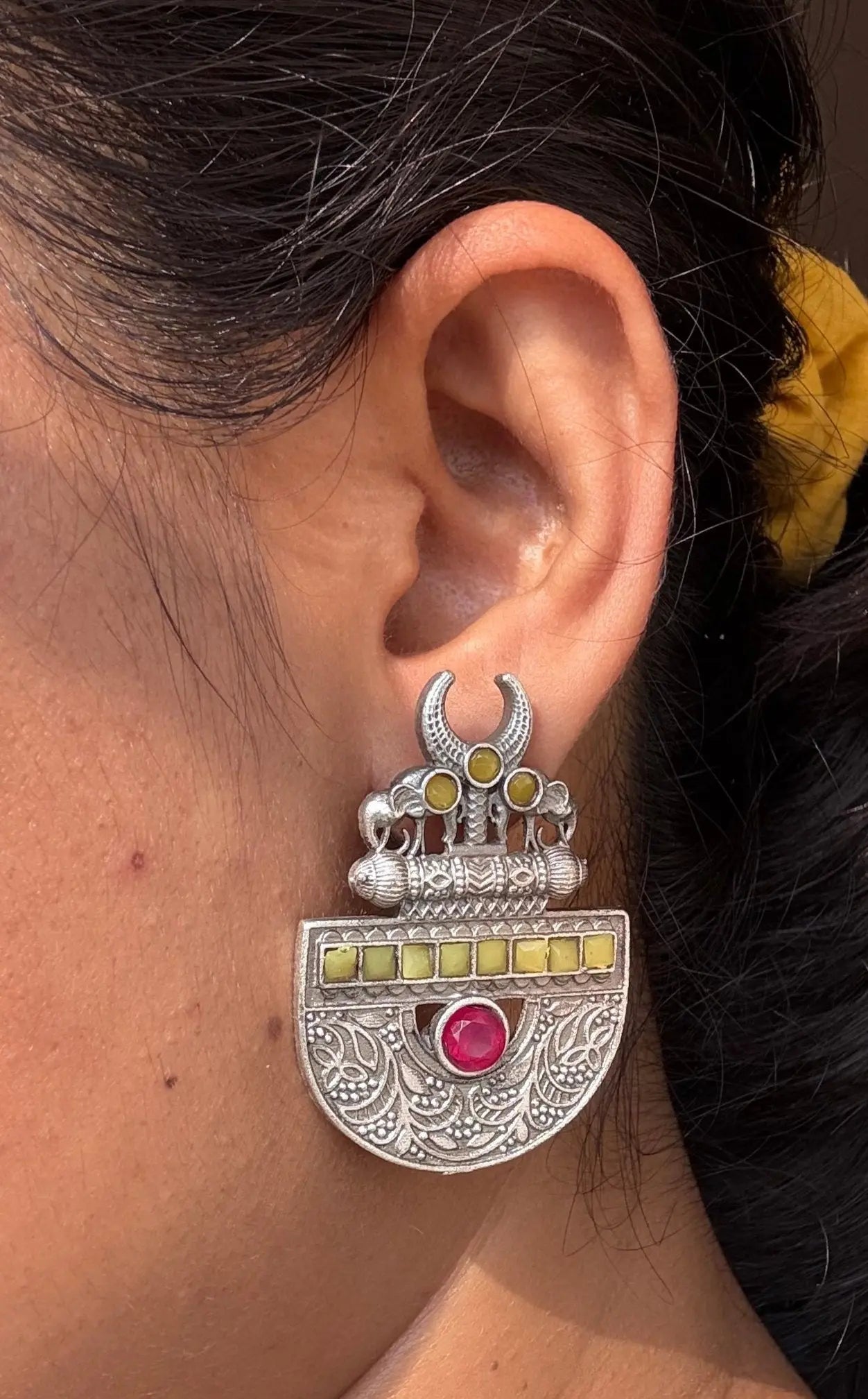 Pink and Yellow Chandra Earrings - The Ornate Gleam Jewellery