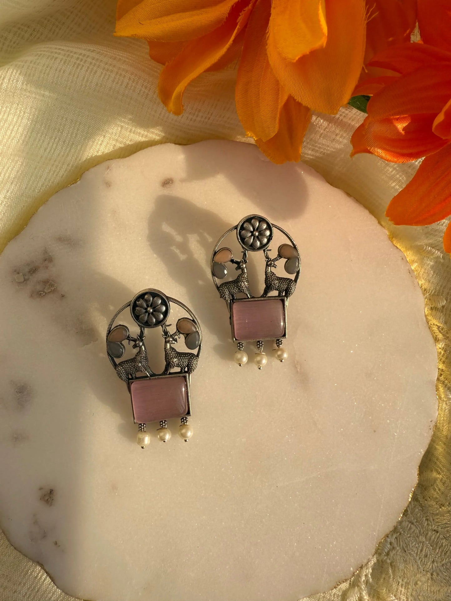 Pink Hiran studs earrings - The Ornate Gleam Jewellery