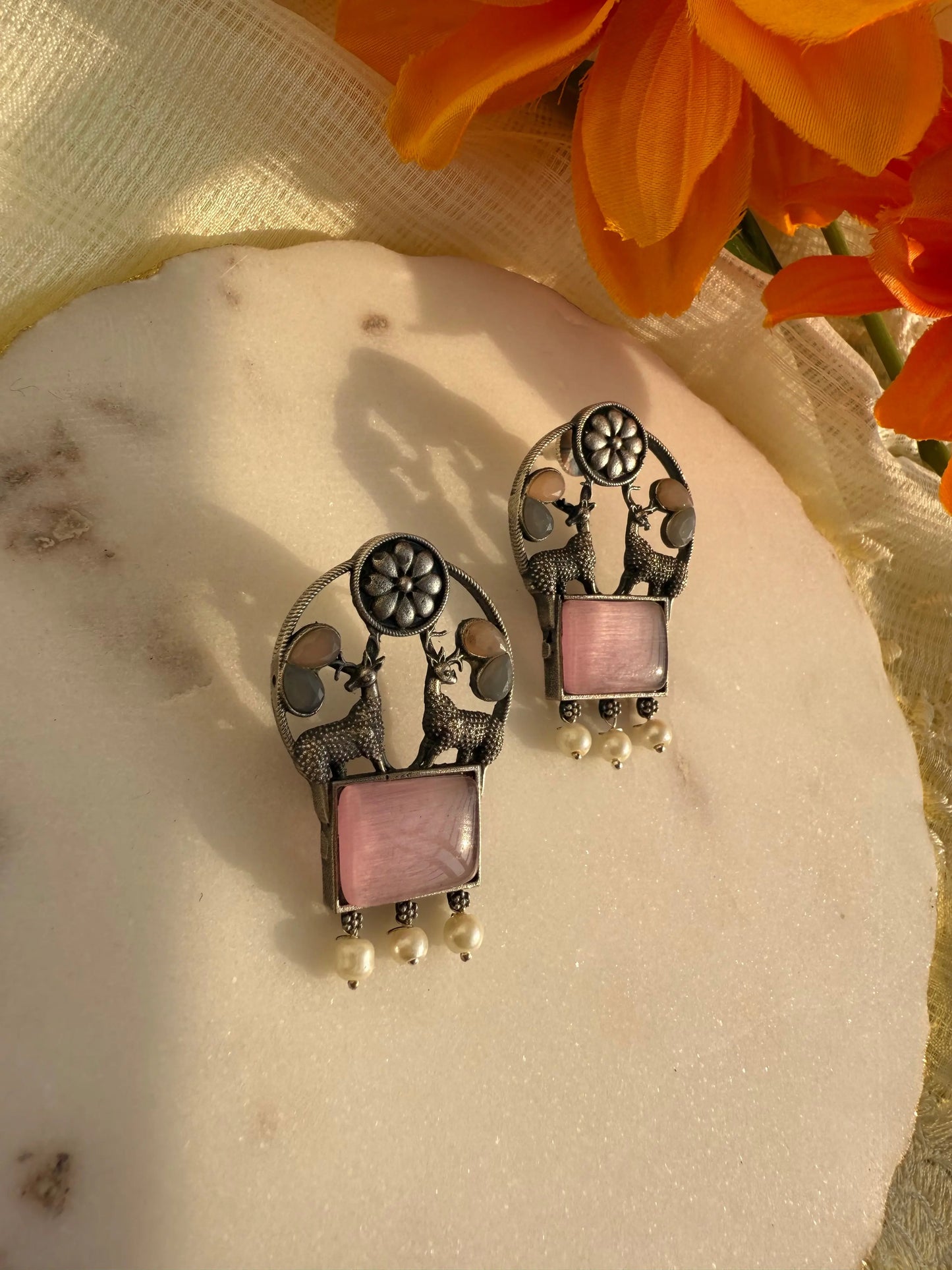 Pink Hiran studs earrings - The Ornate Gleam Jewellery