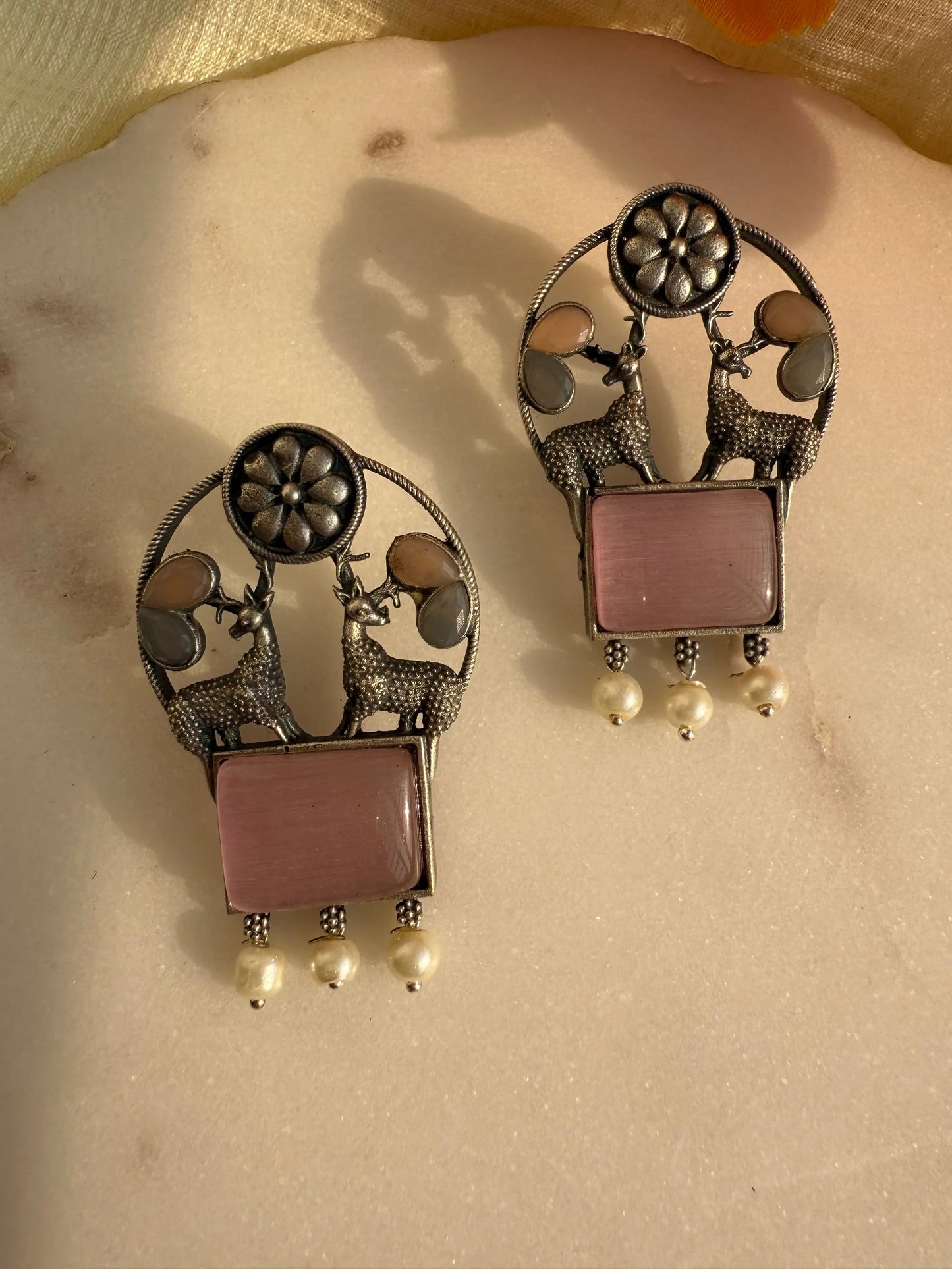 Pink Hiran studs earrings - The Ornate Gleam Jewellery