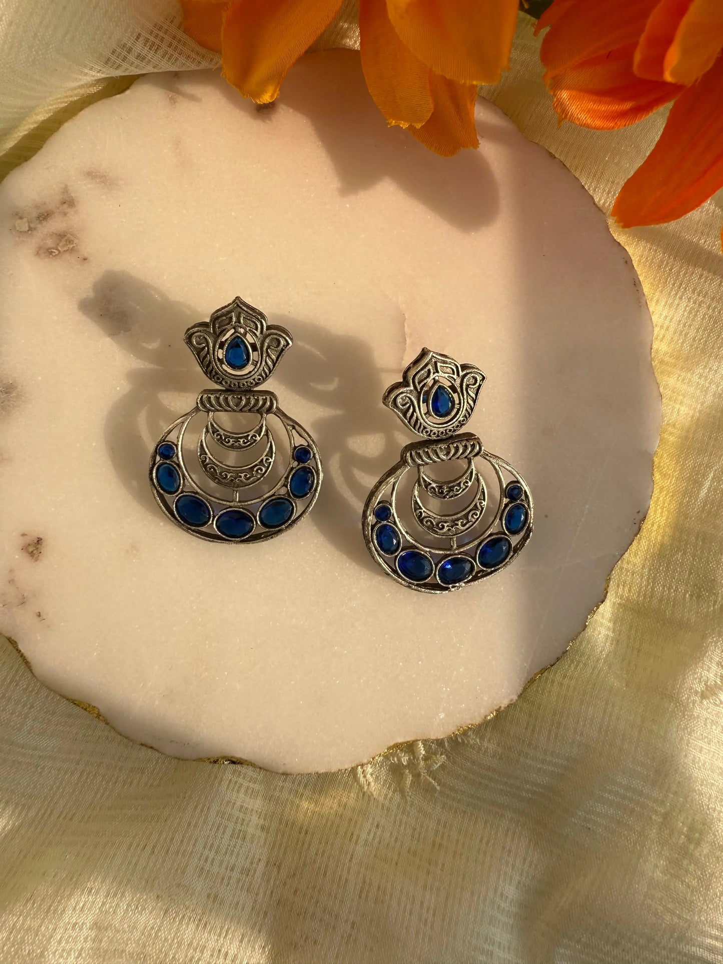 Blue Oxidized studs - The Ornate Gleam Jewellery