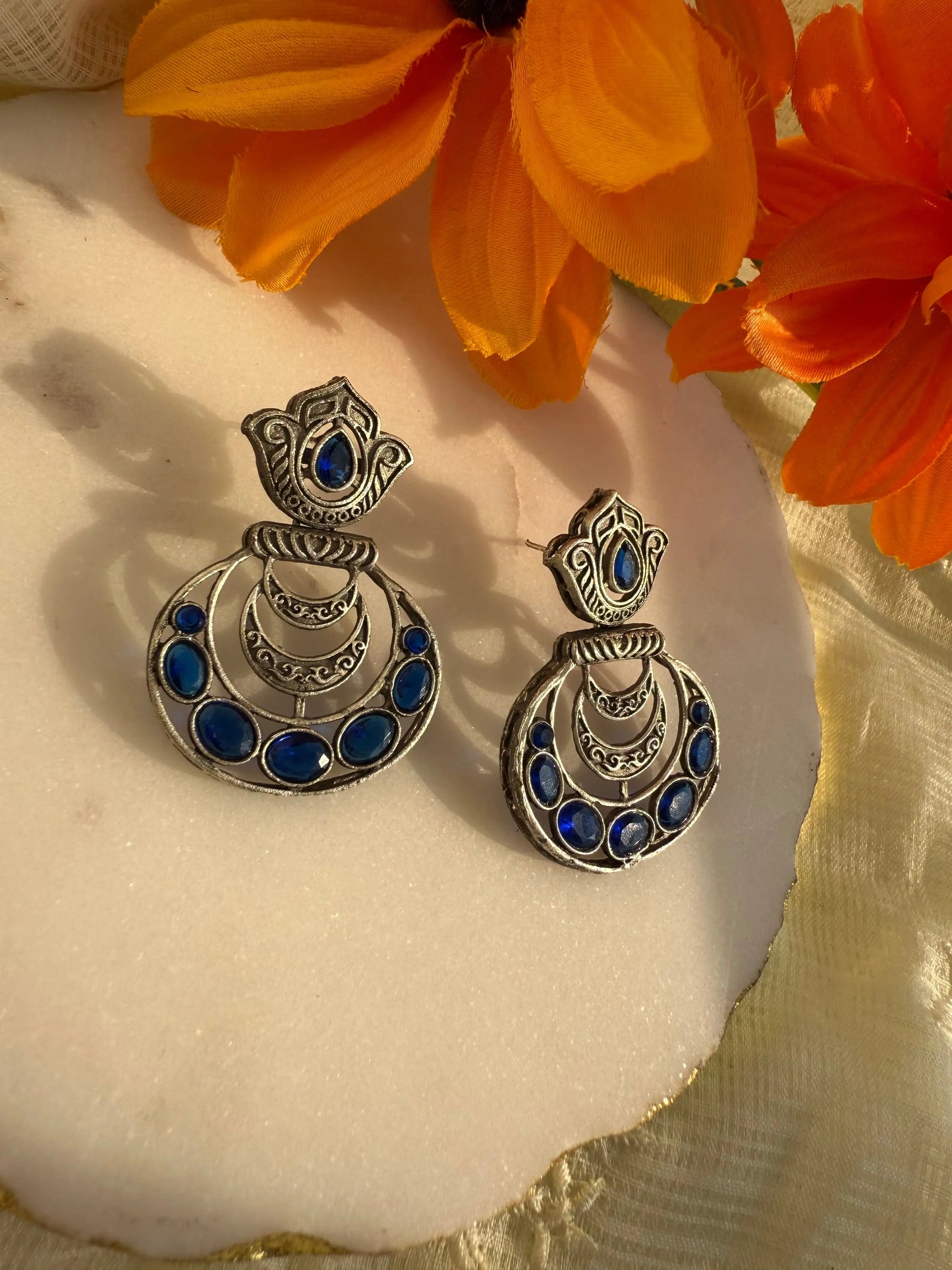 Blue Oxidized studs - The Ornate Gleam Jewellery