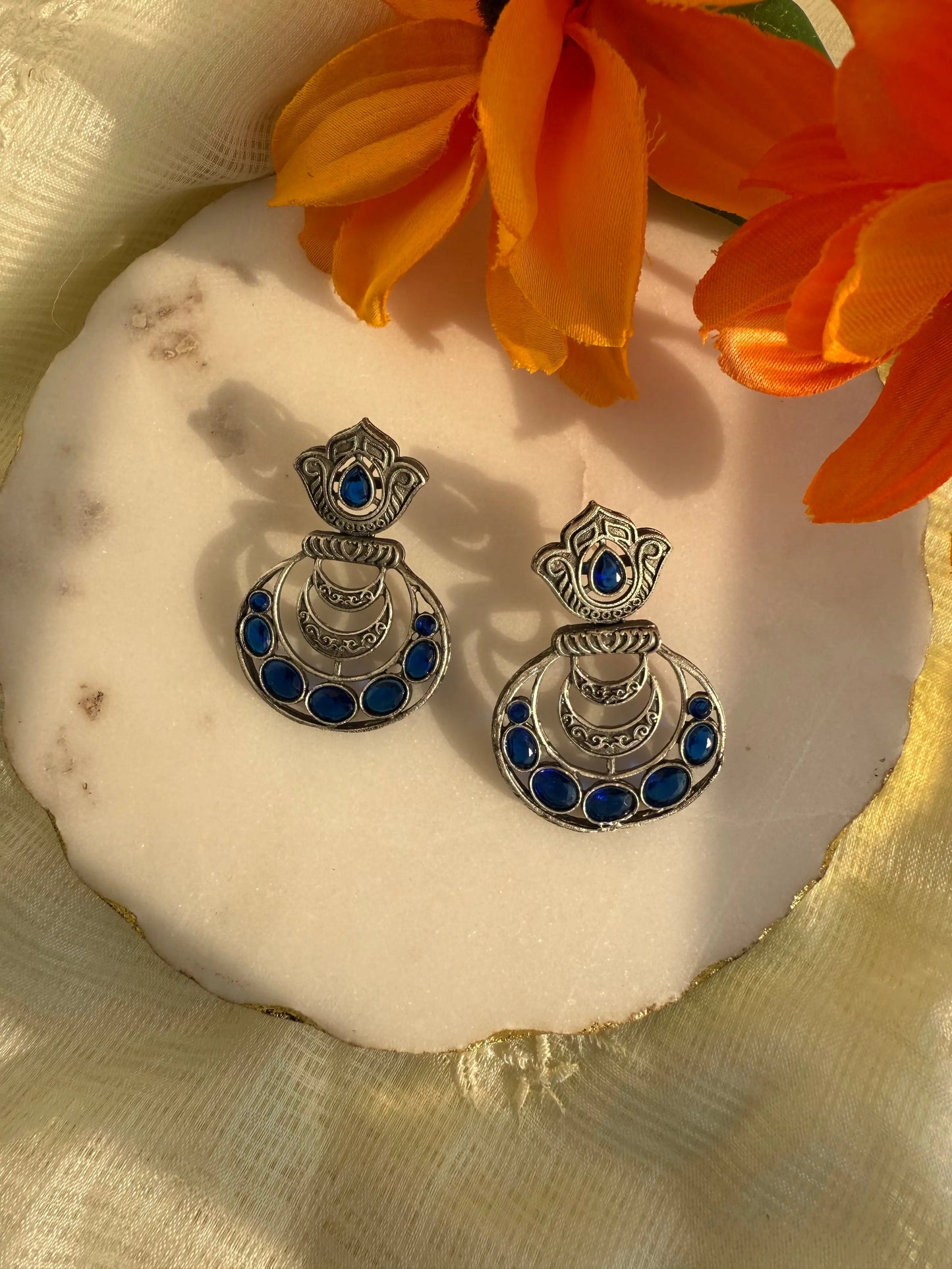 Blue Oxidized studs - The Ornate Gleam Jewellery
