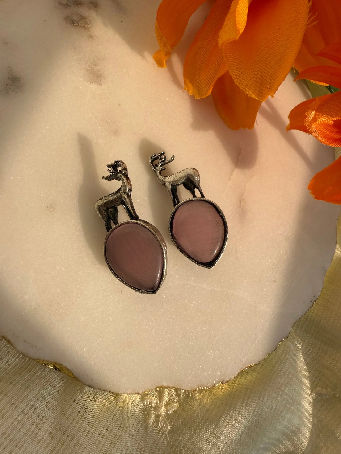 Pink Mruga Studs - The Ornate Gleam Jewellery