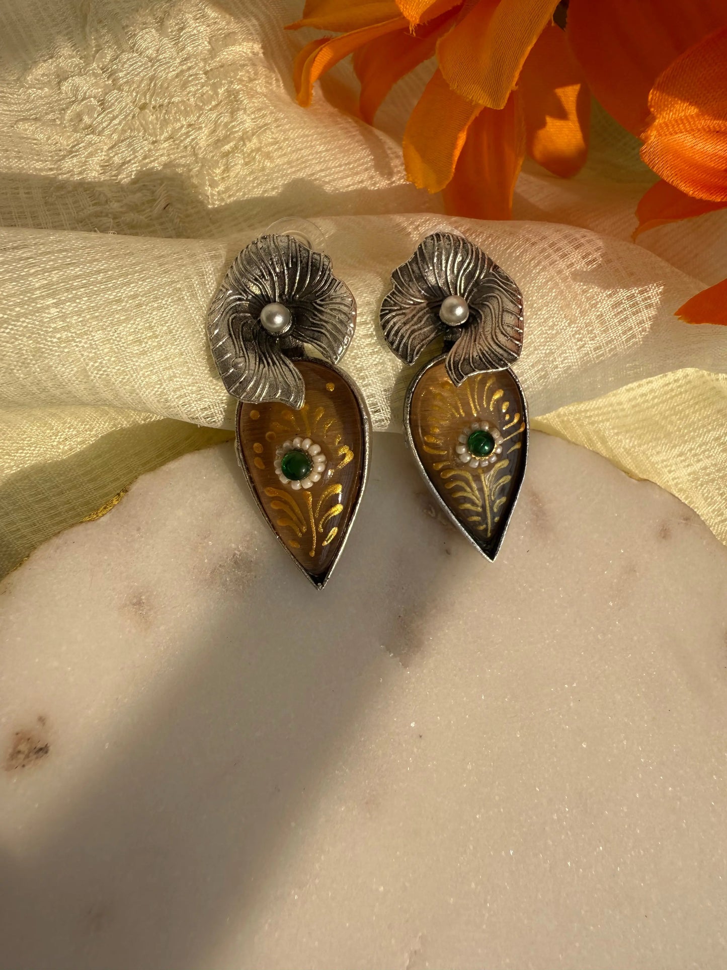 Yellow oxidized Studs - The Ornate Gleam Jewellery