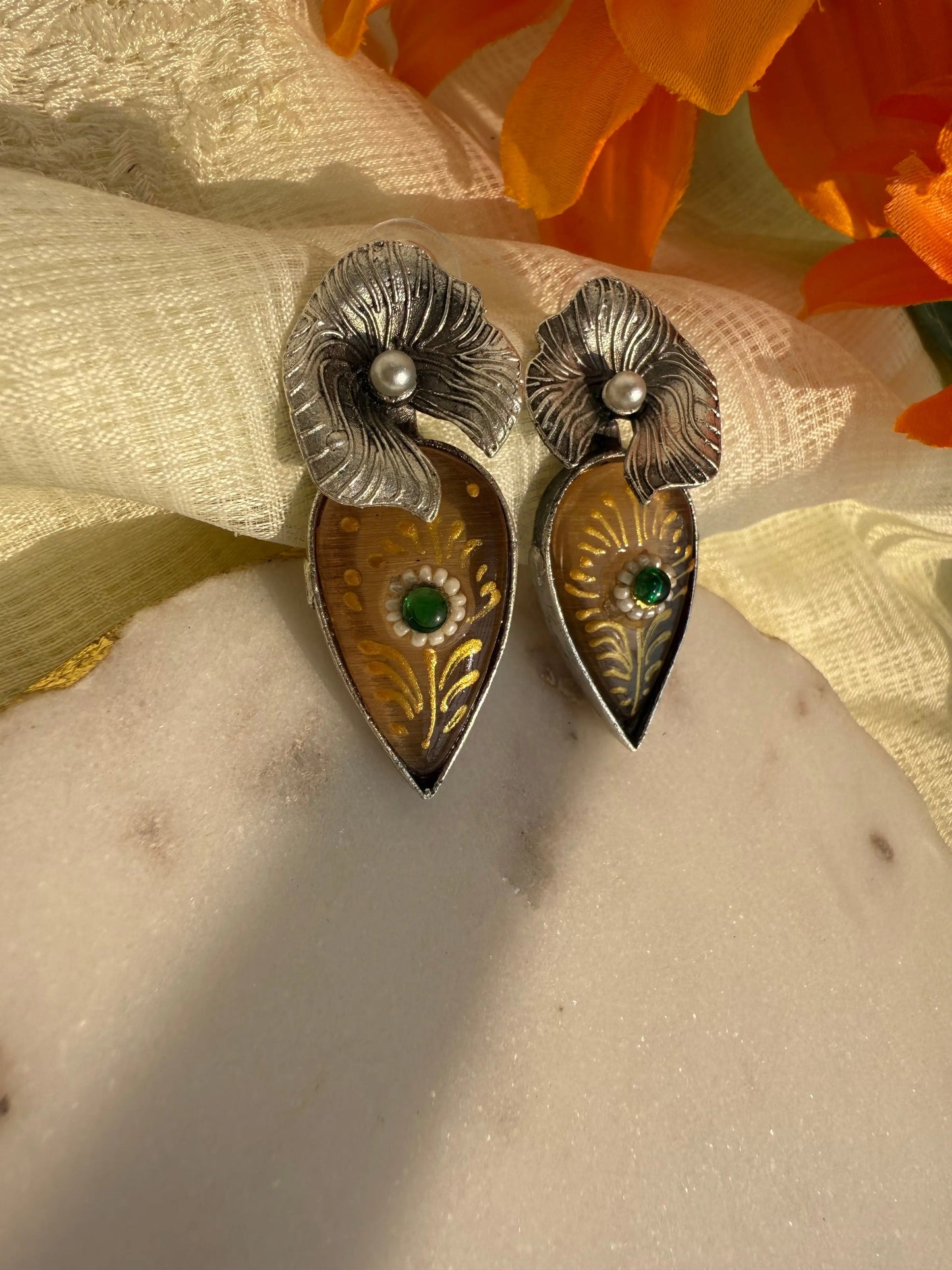 Yellow oxidized Studs - The Ornate Gleam Jewellery