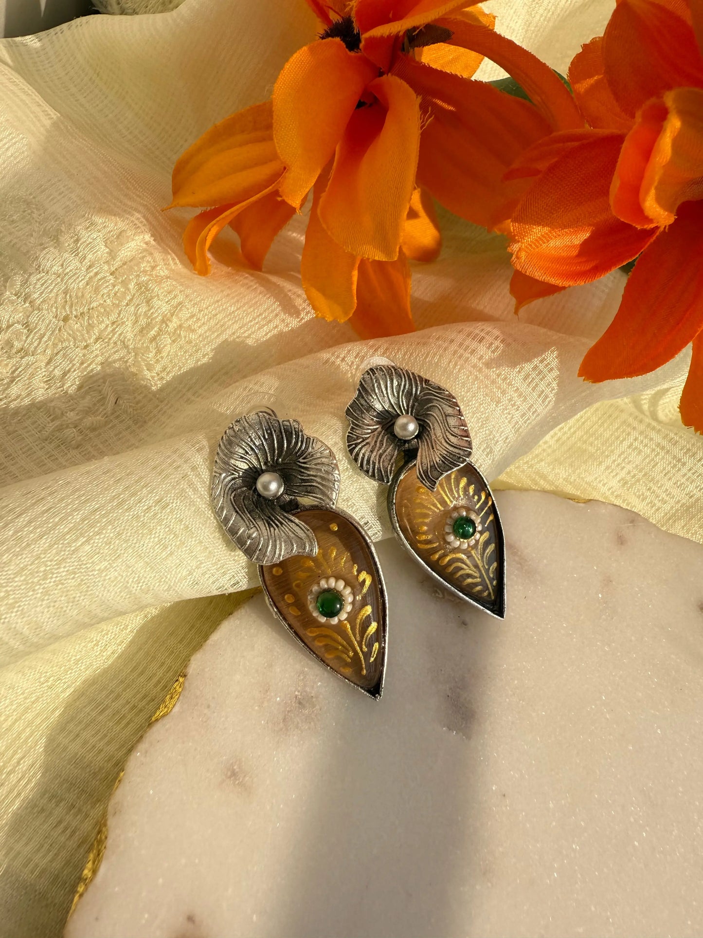 Yellow oxidized Studs - The Ornate Gleam Jewellery