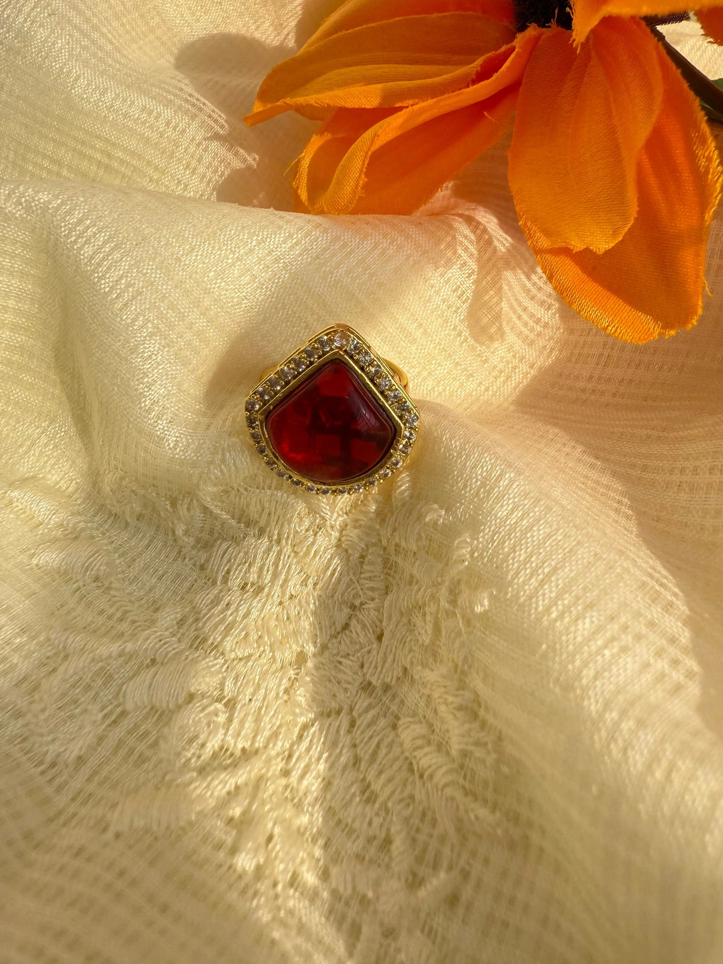 Red AD finger ring (adjustable) - The Ornate Gleam Jewellery