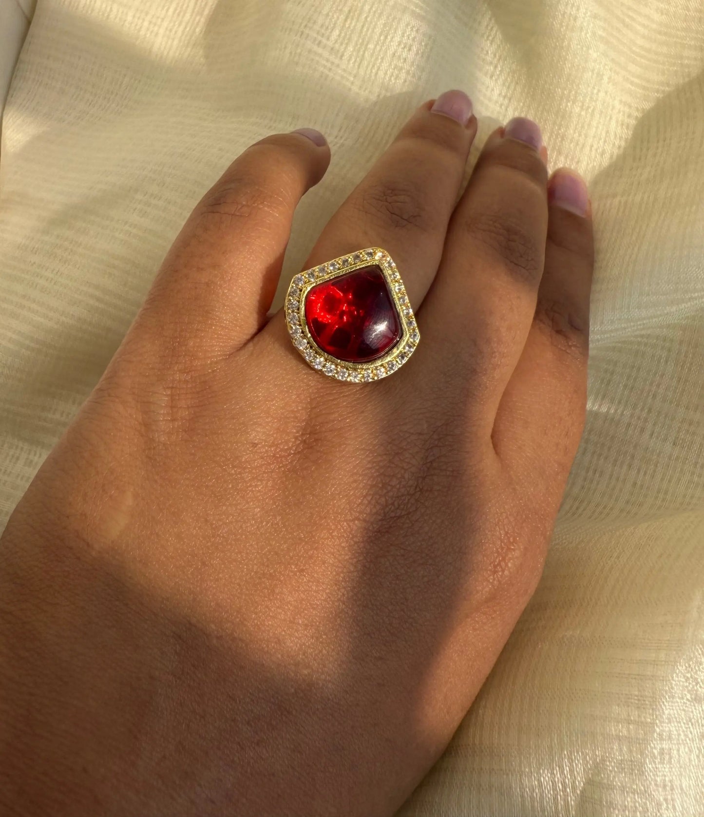 Red AD finger ring (adjustable) - The Ornate Gleam Jewellery