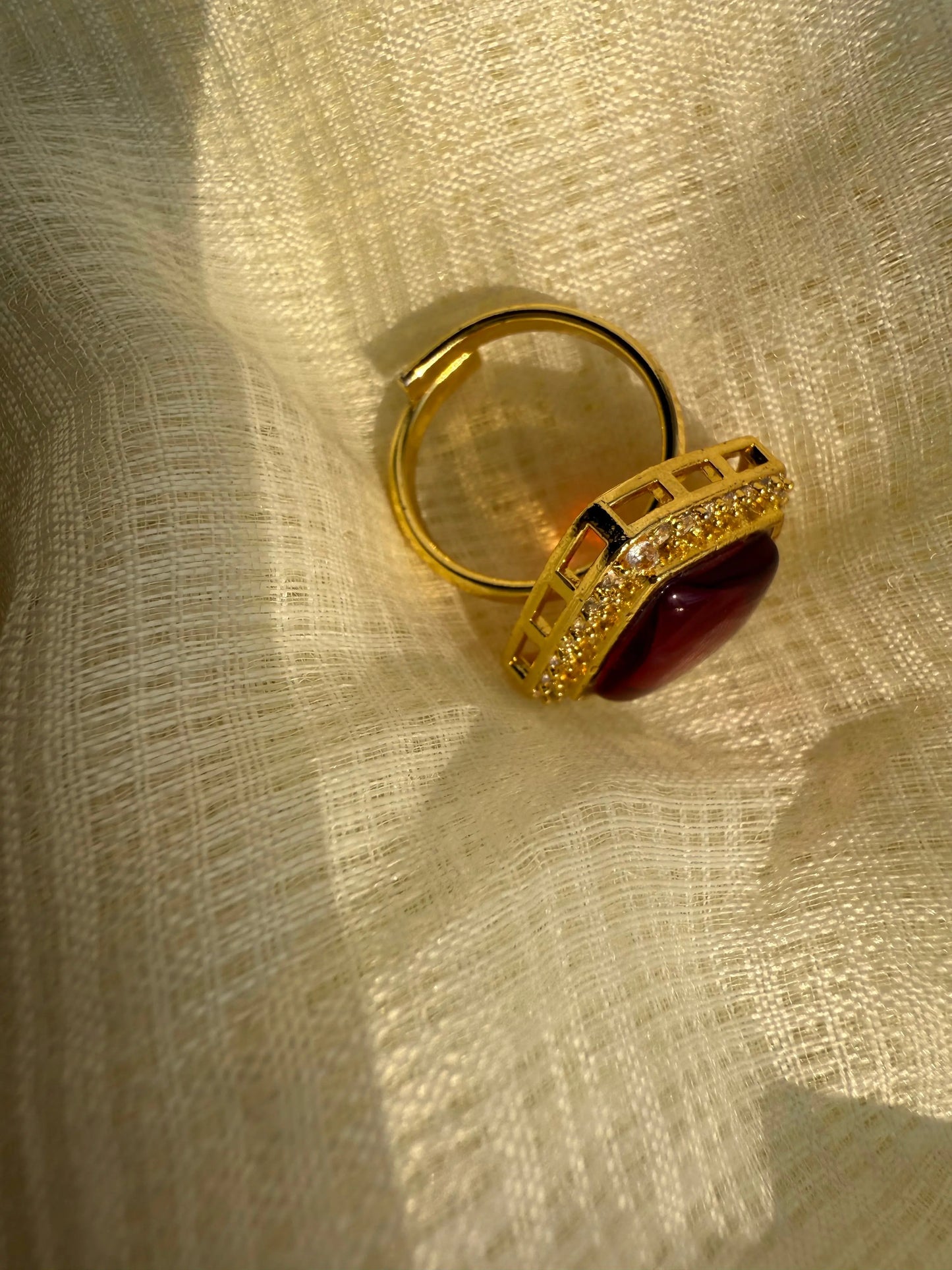 Red AD finger ring (adjustable) - The Ornate Gleam Jewellery