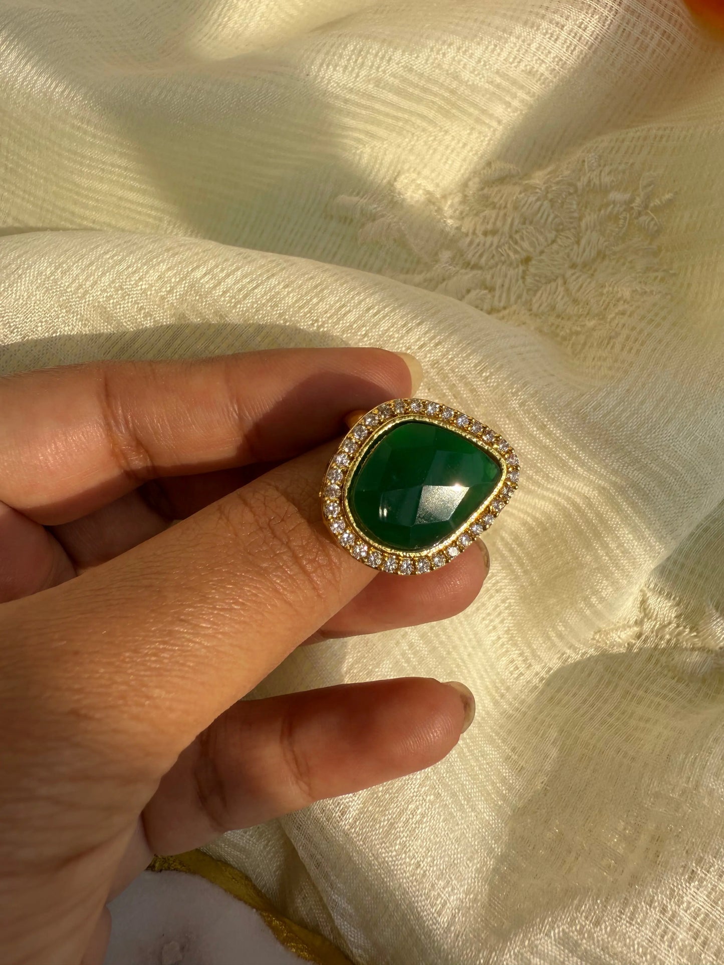 Green AD Finger Ring (adjustable) - The Ornate Gleam Jewellery