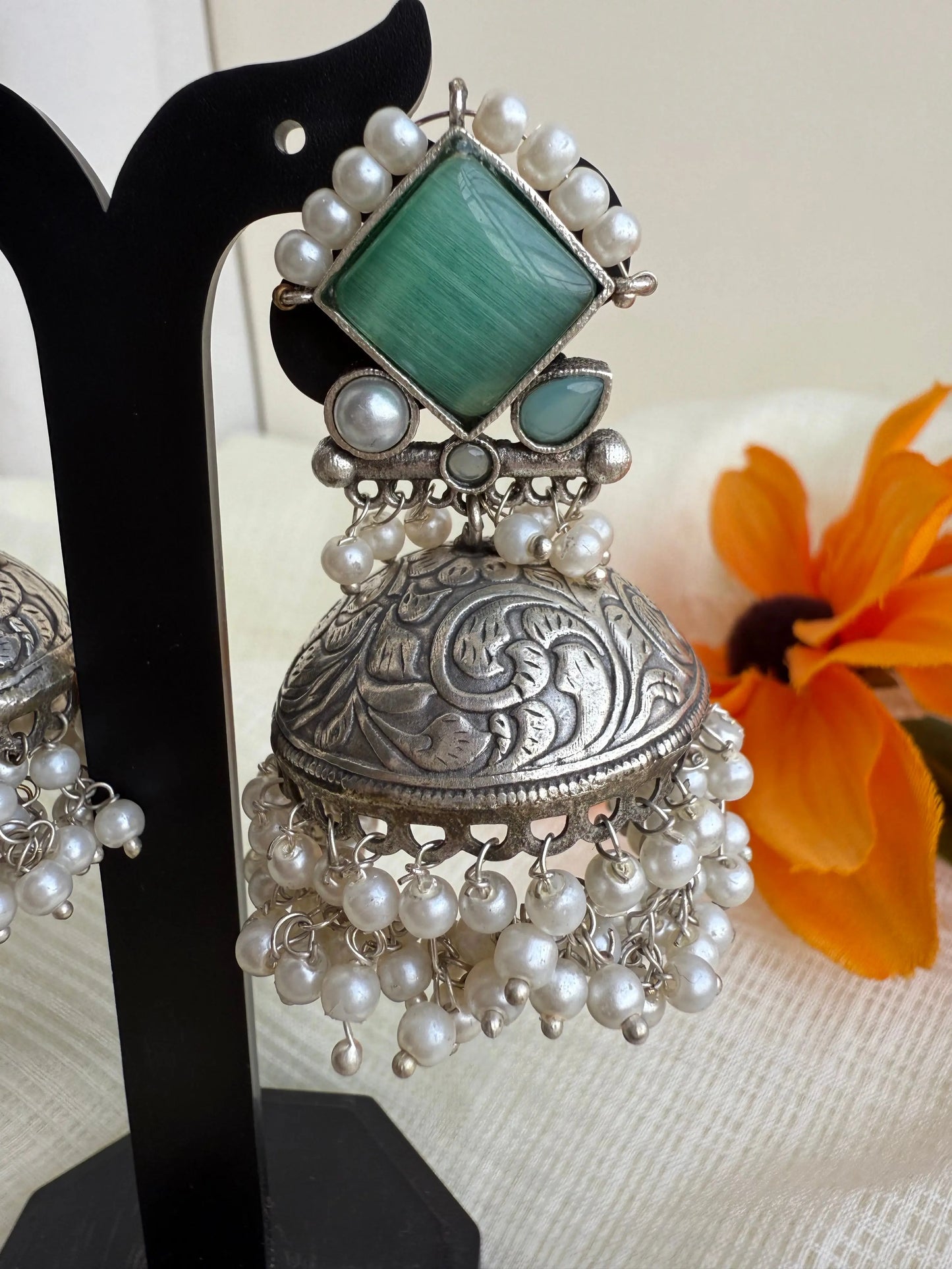 Mint Green Alia Jhumka - The Ornate Gleam Jewellery